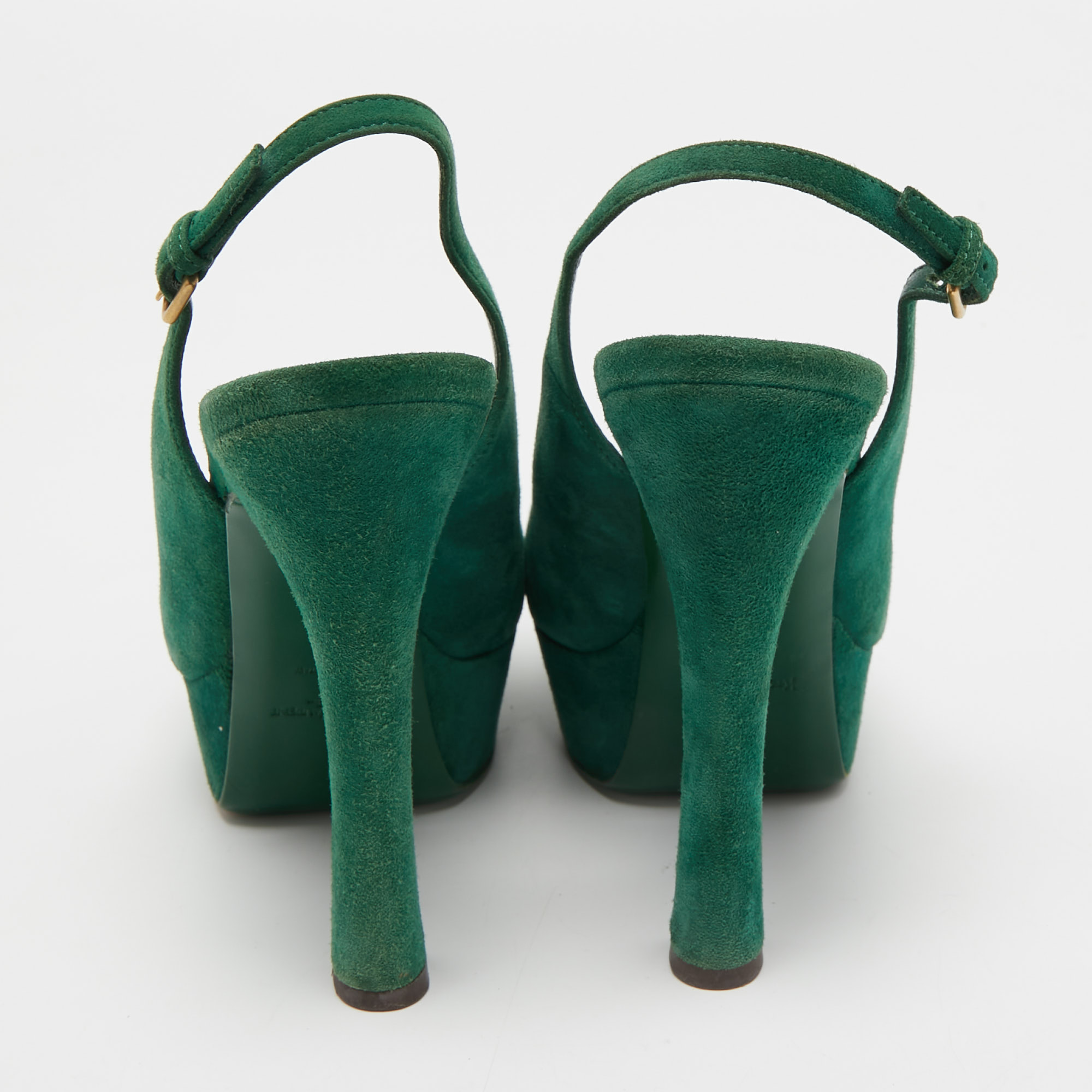 Saint Laurent Green Suede Platform Slingback Sandals Size 37