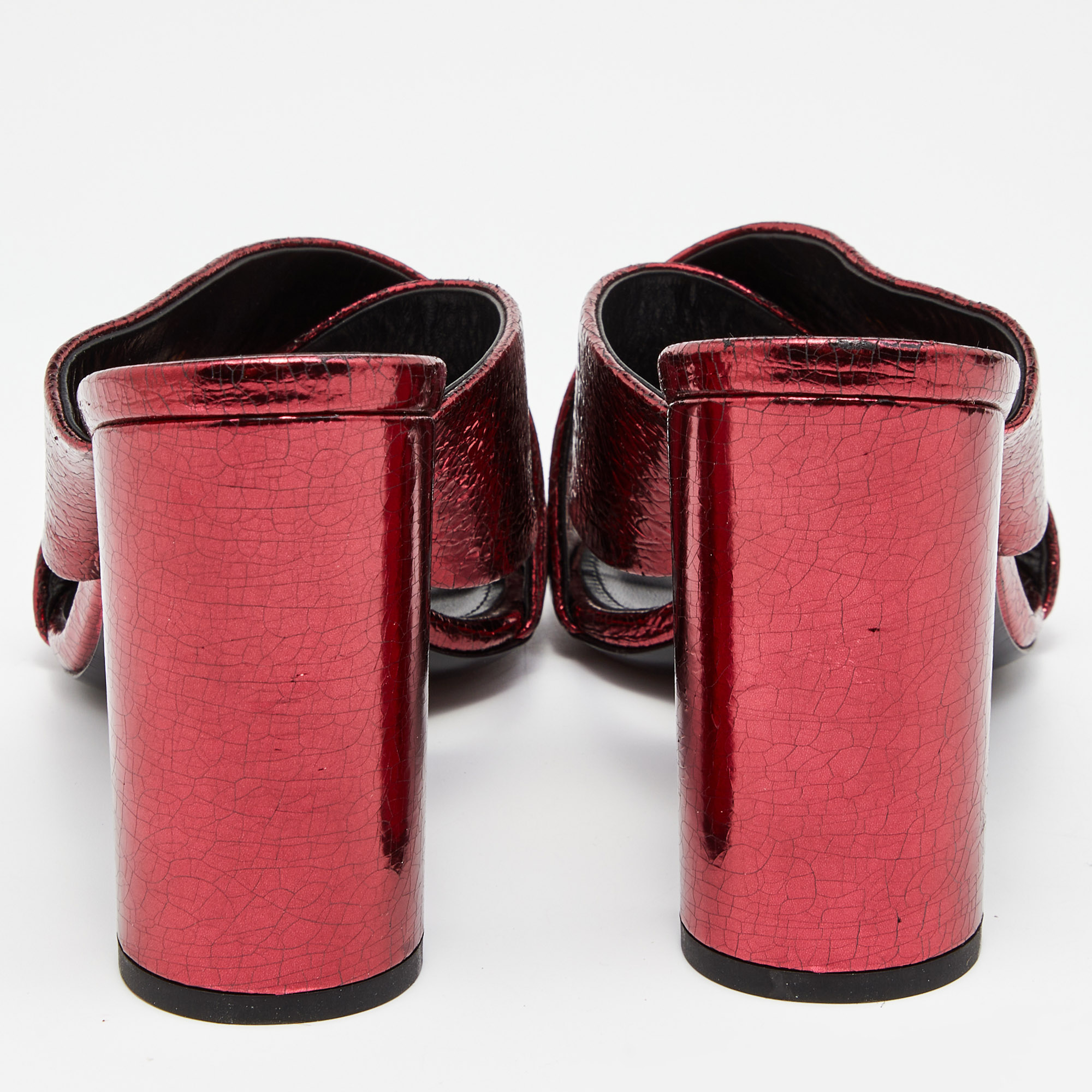 Saint Laurent Metallic Red Foil Leather Loulou Criss Cross Slide Sandals Size 39