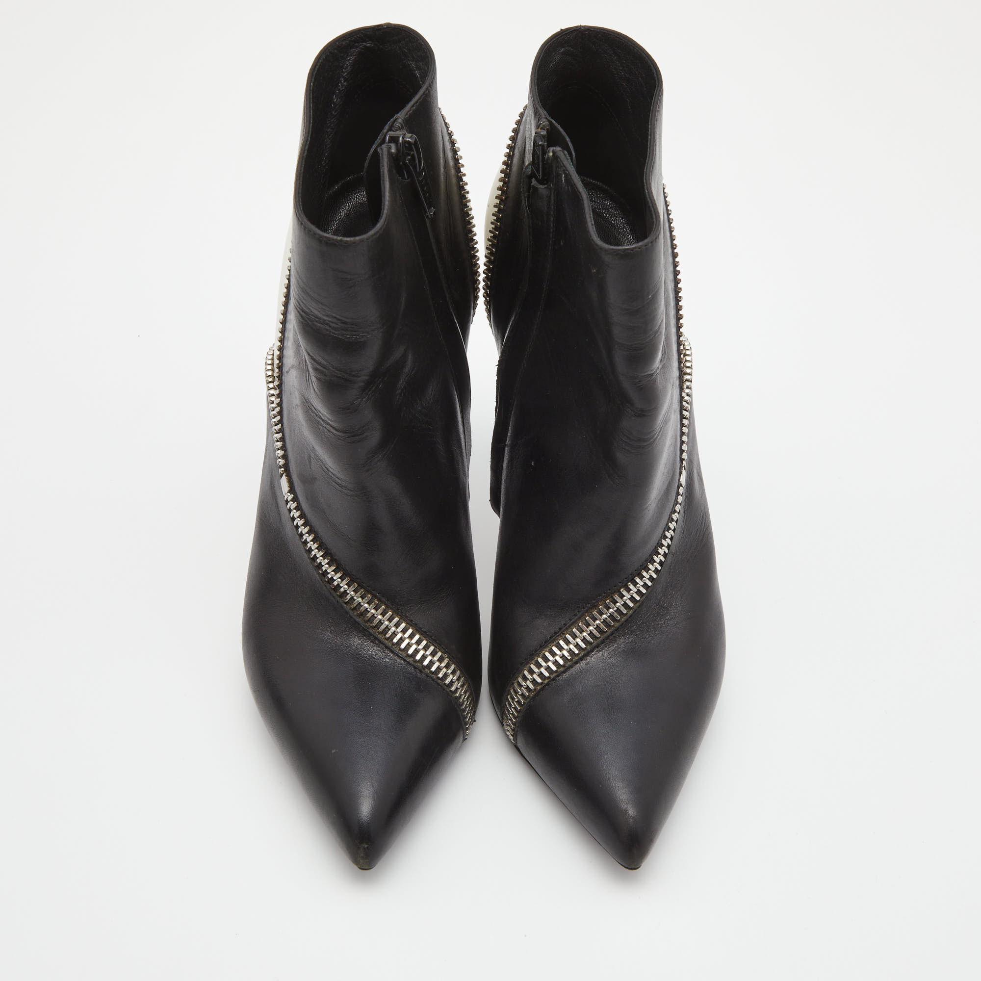 Saint Laurent Black/White Leather Color Block Ankle Booties Size 36