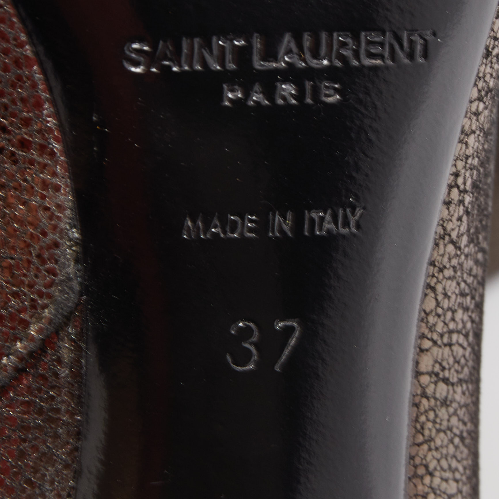 Saint Laurent Paris Metallic Foil Leather Block Heel Ankle Booties Size 37