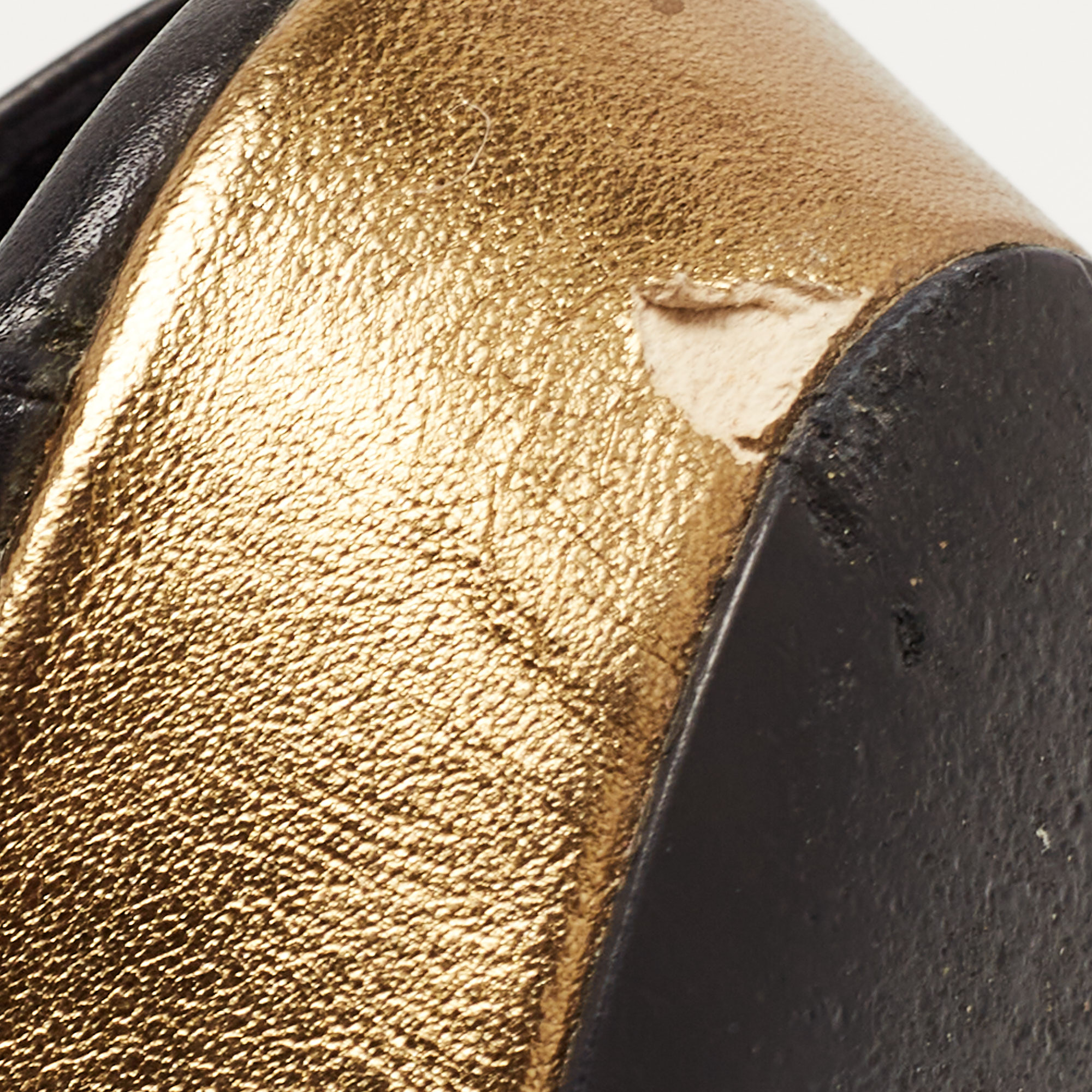 Saint Laurent Black Leather Peep Toe Platform T-strap Pumps Size 37.5