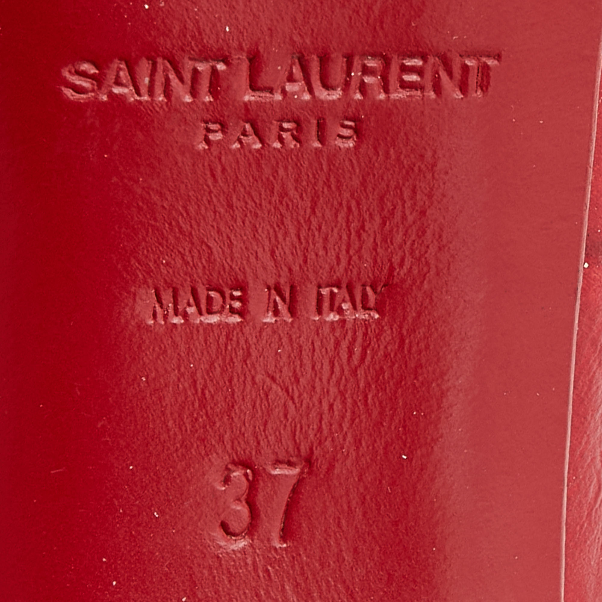 Saint Laurent Red Croc Embossed Leather Tribtoo Platform Pumps Size 37