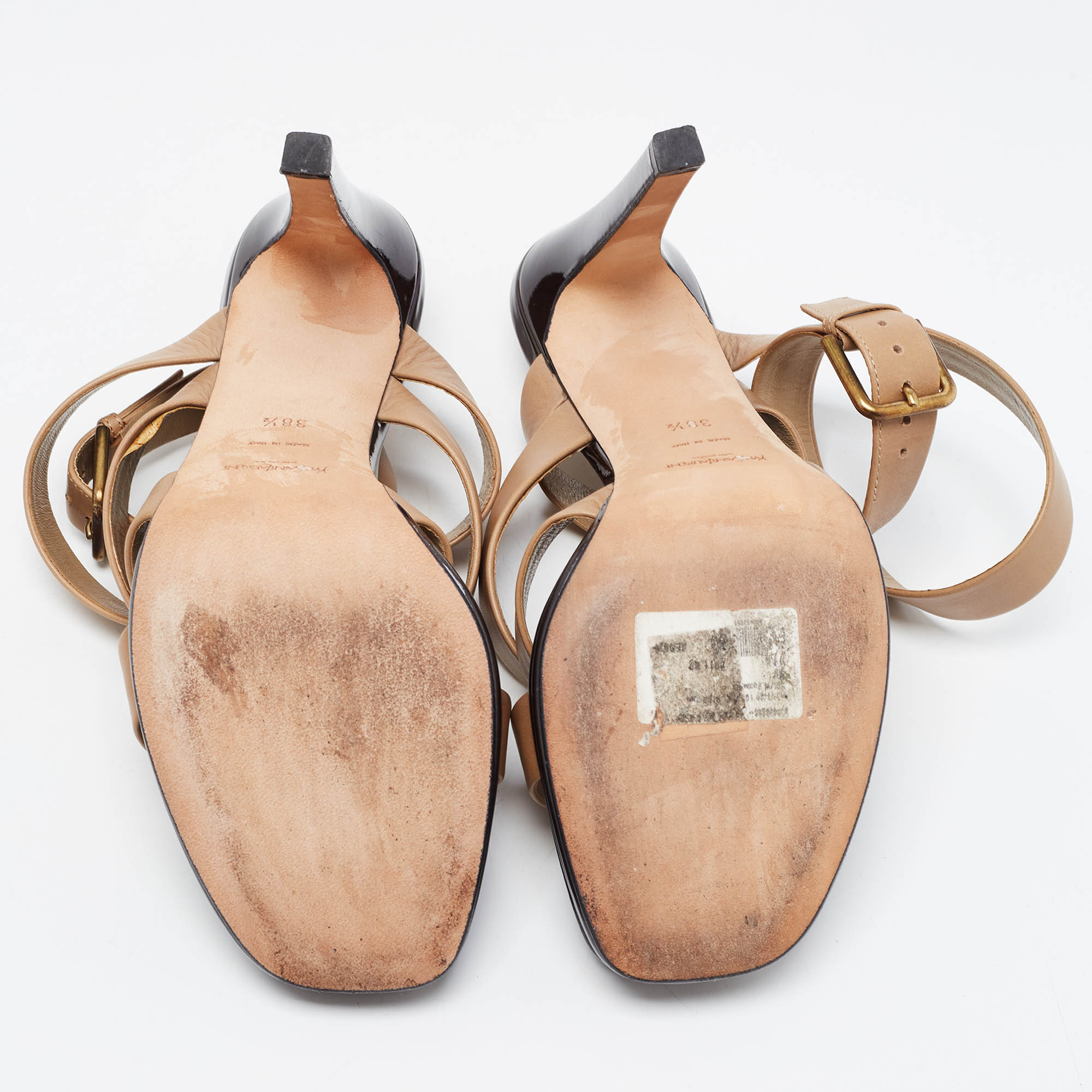 Saint Laurent Brown Leather Montaig 105 Strappy Sandals Size 38.5
