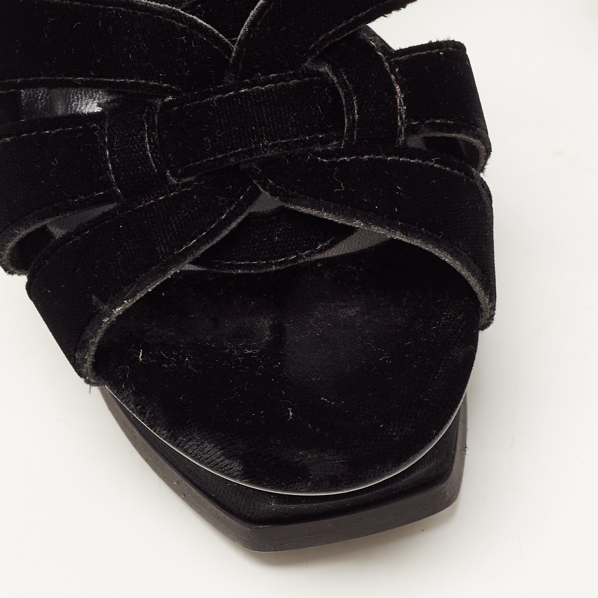Saint Laurent Black Velvet Tribute Sandals Size 38.5