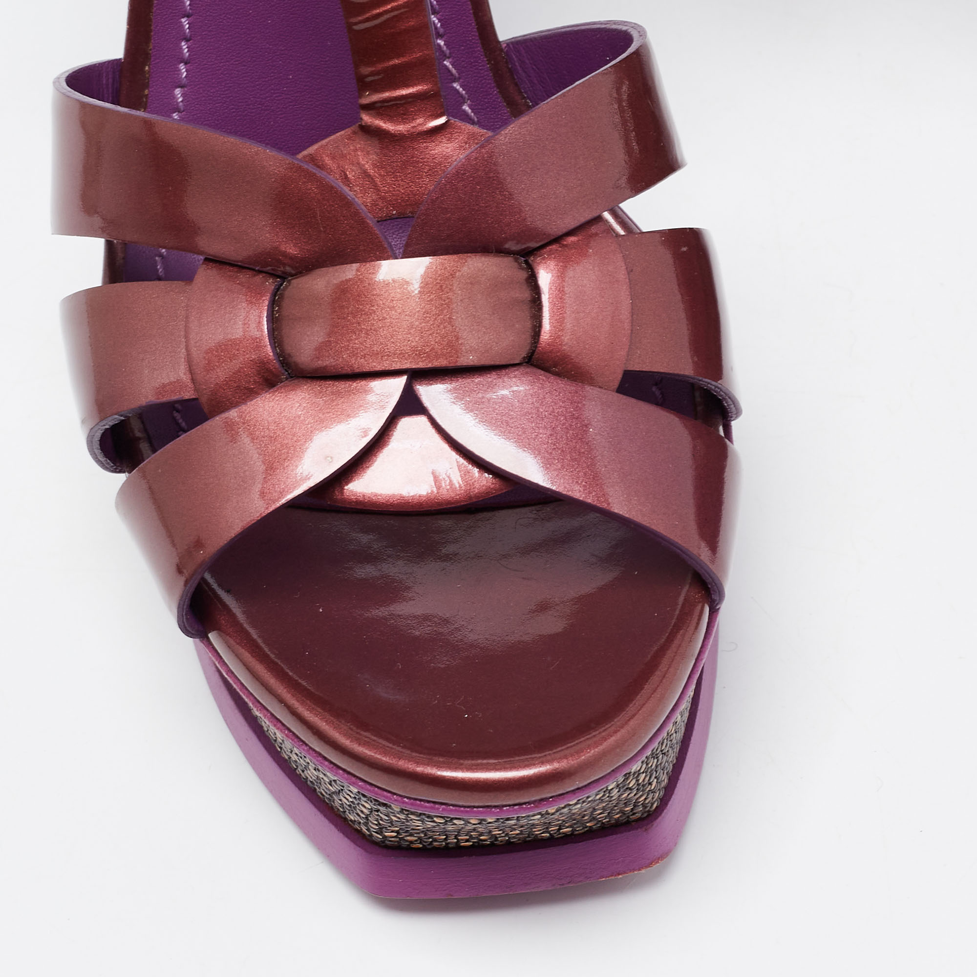 Saint Laurent Purple Patent Leather Tribute Sandals Size 38