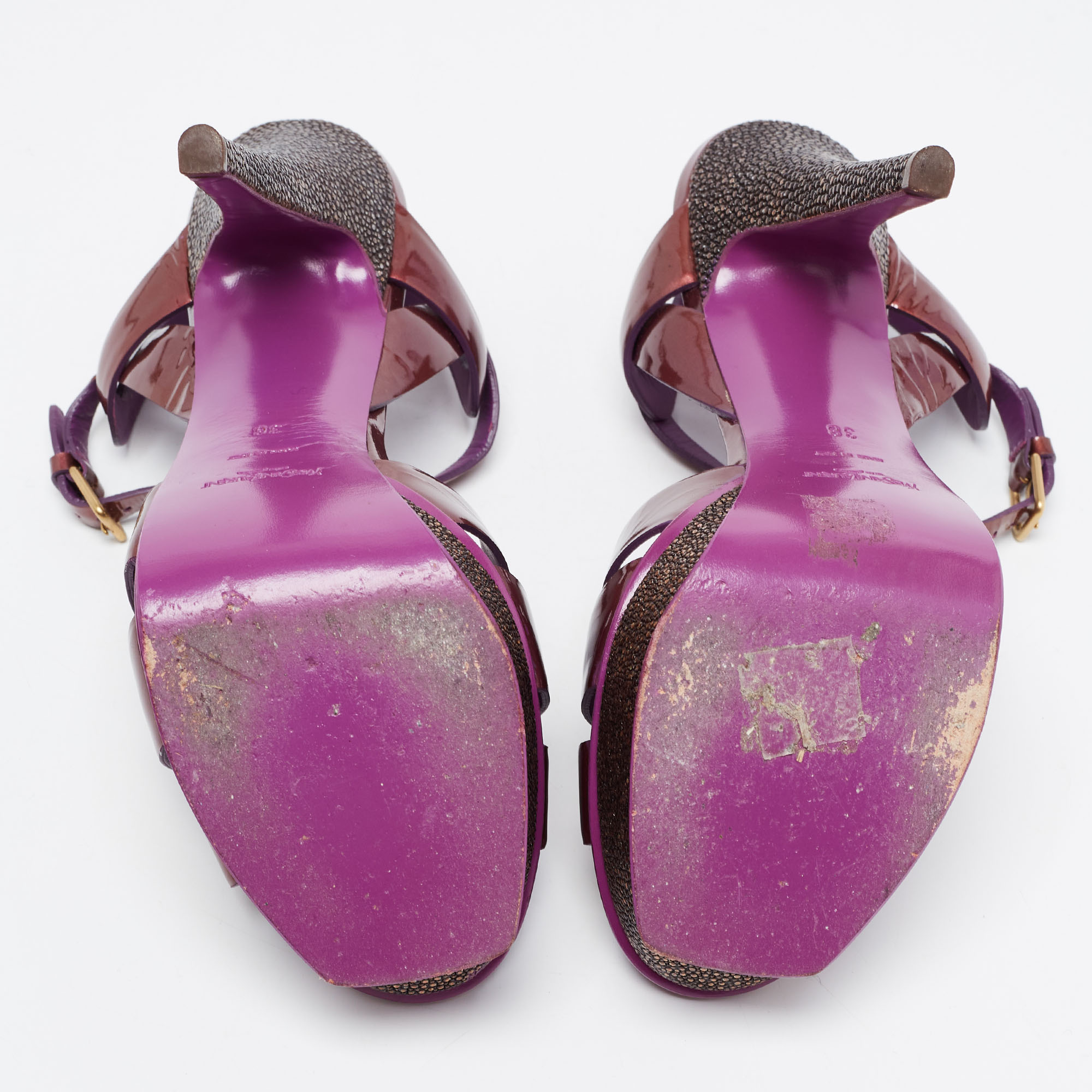Saint Laurent Purple Patent Leather Tribute Sandals Size 38