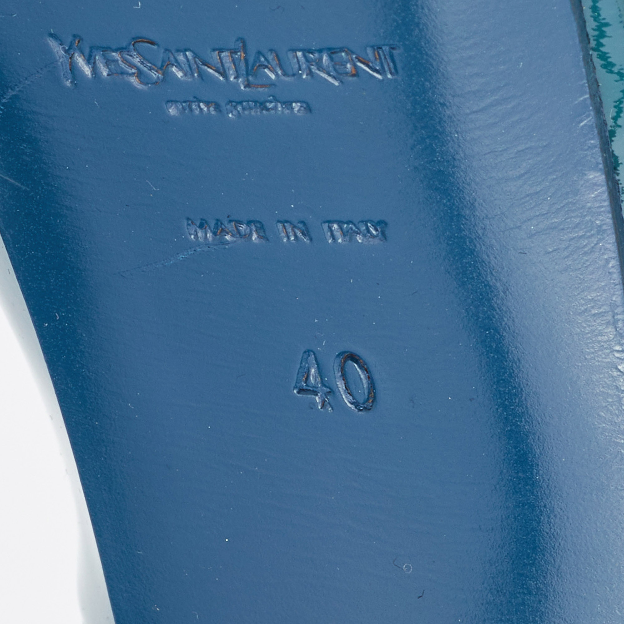 Saint Laurent Blue Patent Leather Tribtoo Platform Pumps Size 40