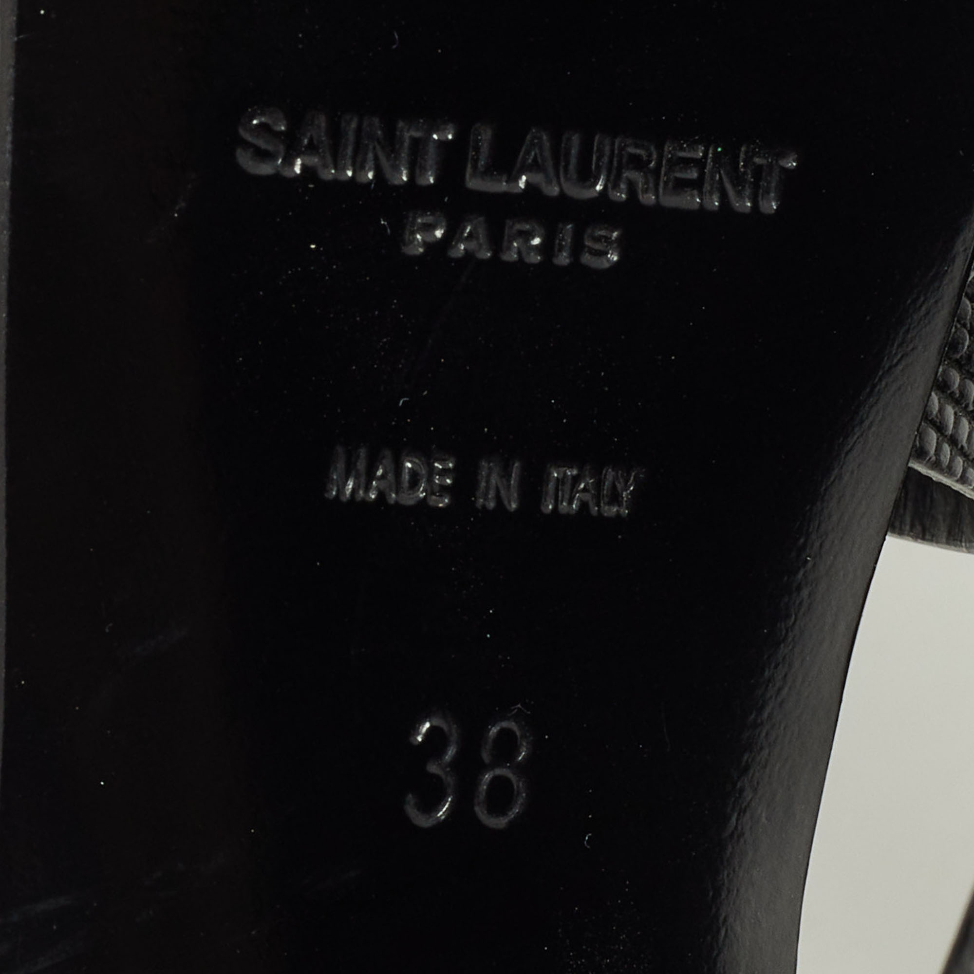 Saint Laurent Black Lizard Embossed Leather Tribute Platform Sandals Size 38