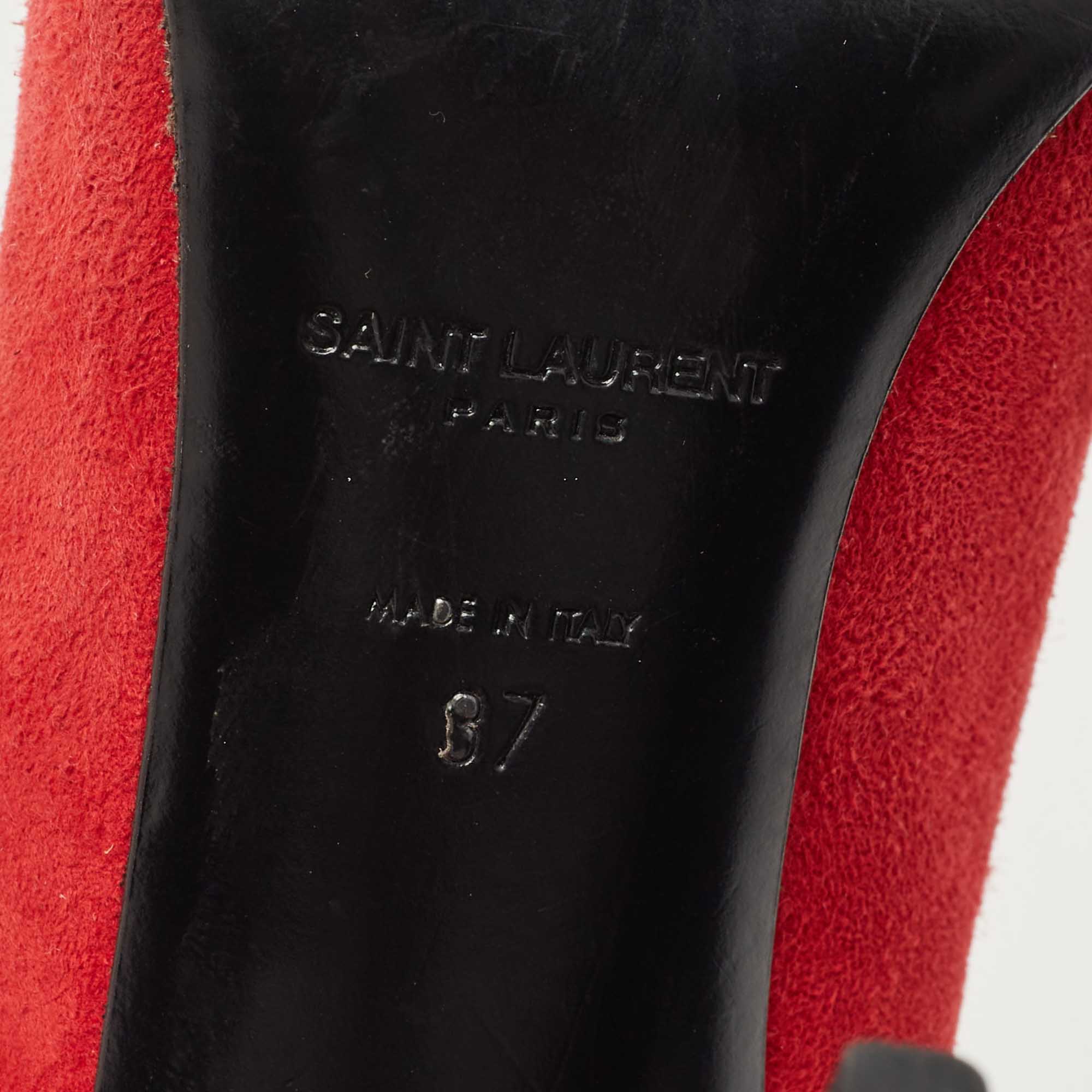 Saint Laurent Paris Red Suede Pointed Toe Pumps Size 37