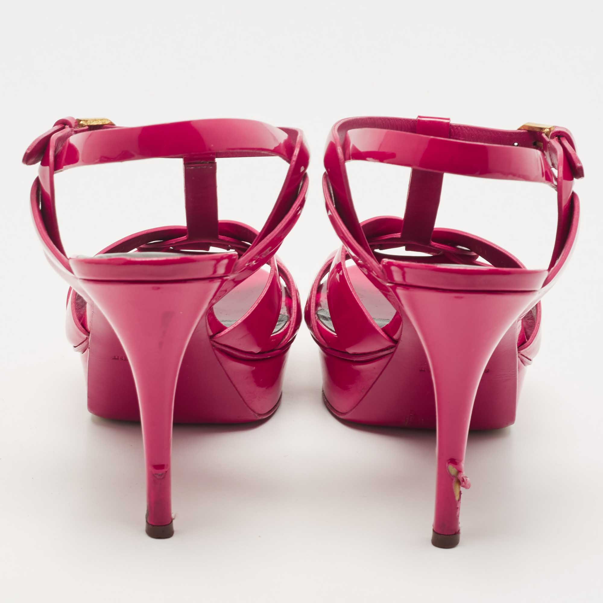 Saint Laurent Pink Patent Leather Tribute Sandals Size 39