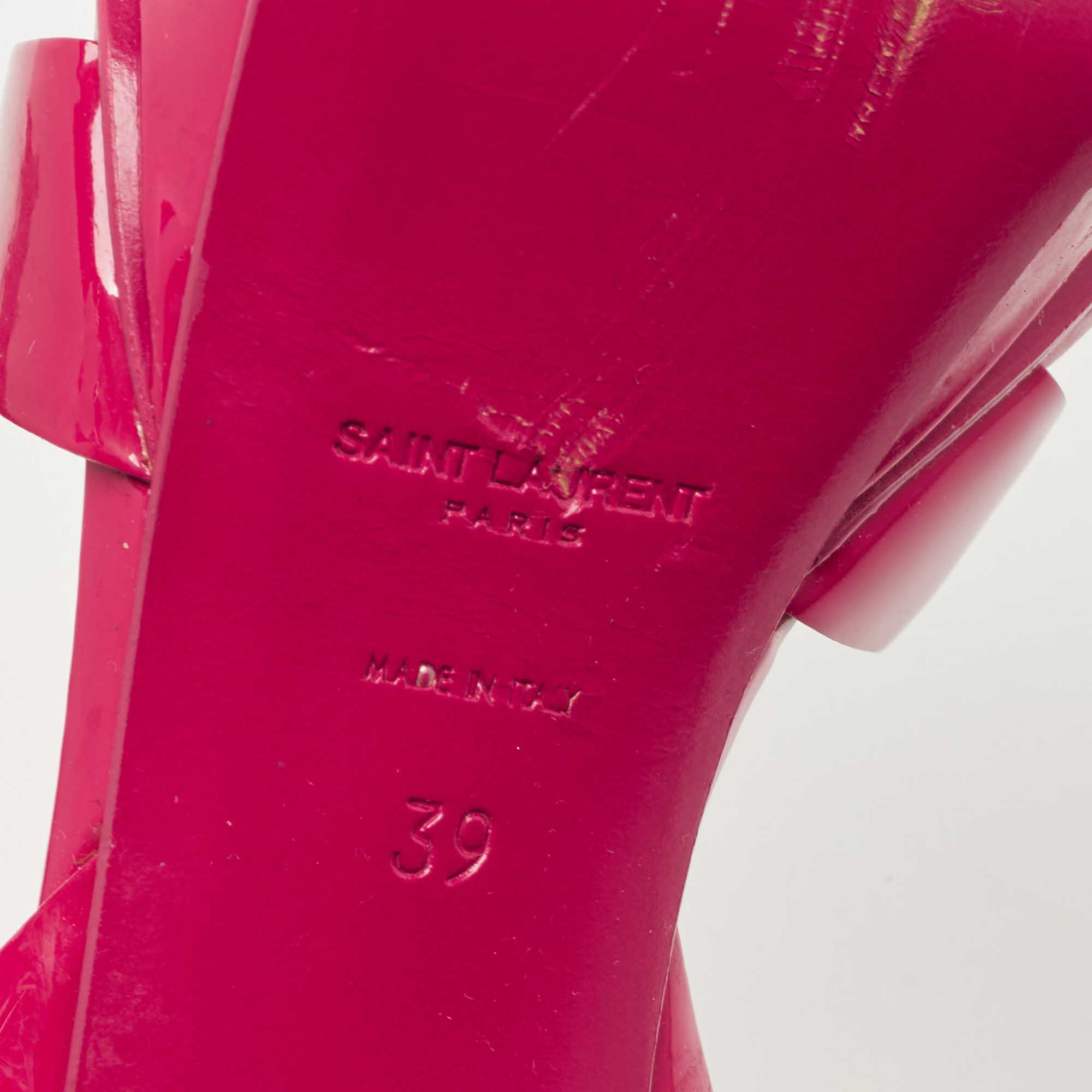 Saint Laurent Pink Patent Leather Tribute Sandals Size 39