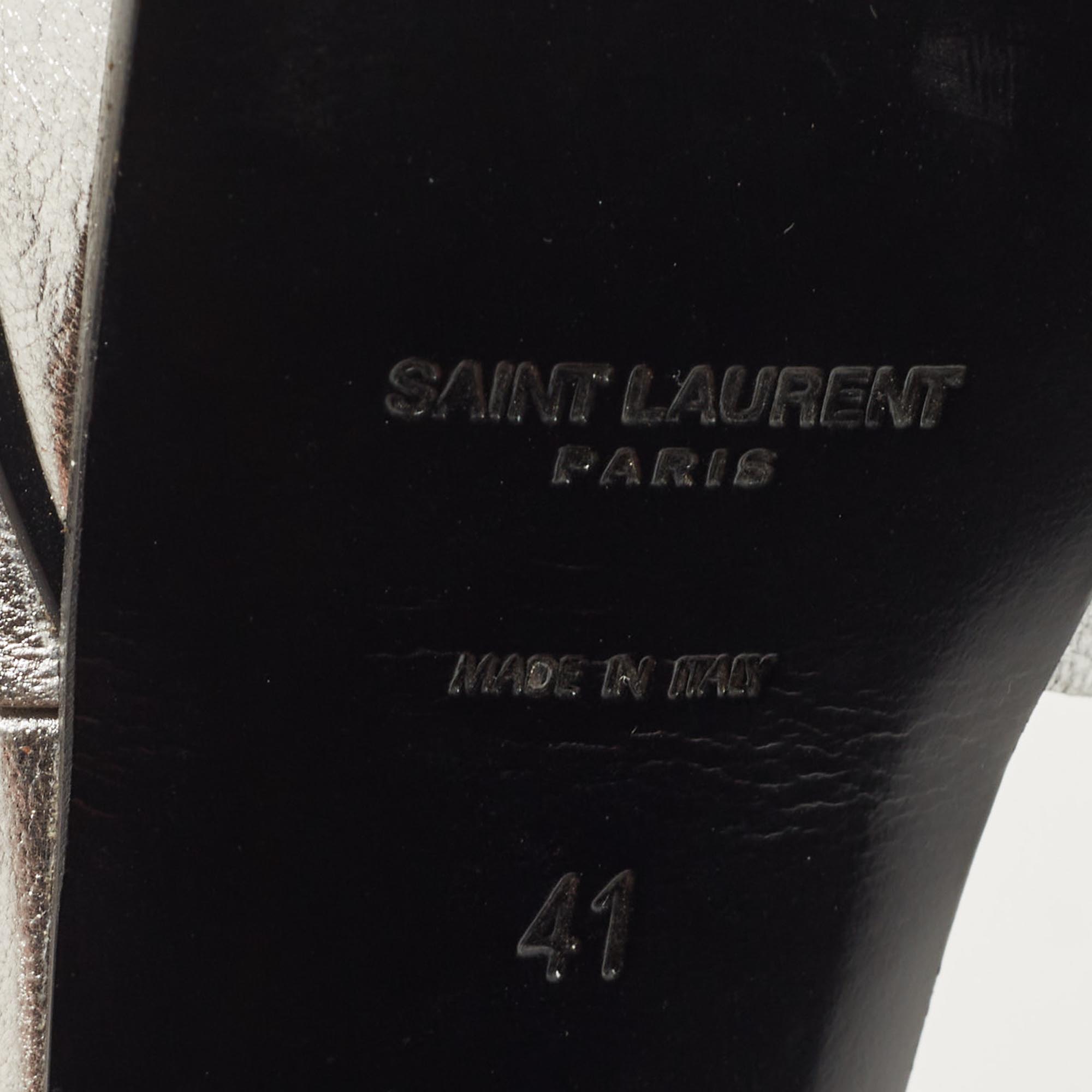Saint Laurent Silver Leather Tribute Sandals Size 41