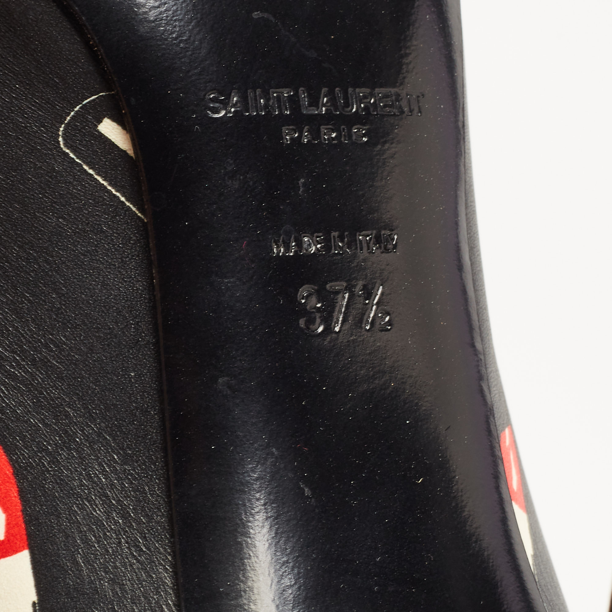 Saint Laurent Black Lipstick Print Leather Pointed Toe Pumps Size 37.5