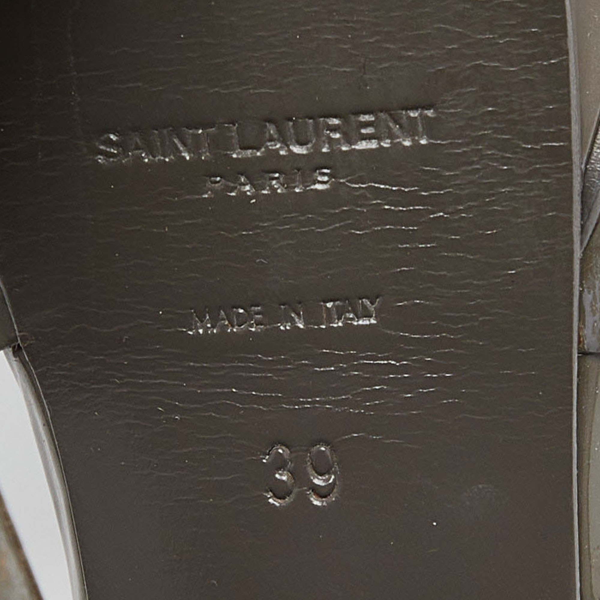 Saint Laurent Grey Patent Leather Tribute Sandals Size 39