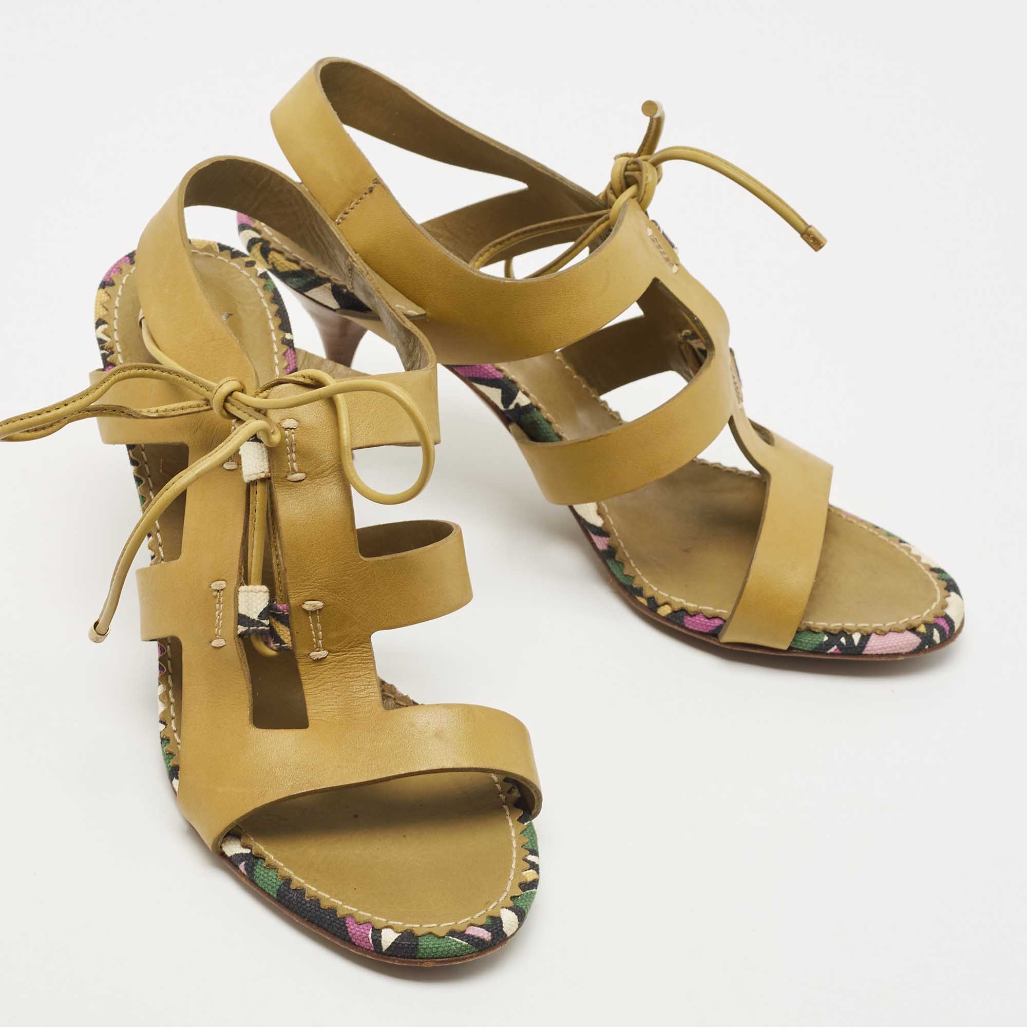 Saint Laurent Green Leather Strappy Sandals Size 35.5