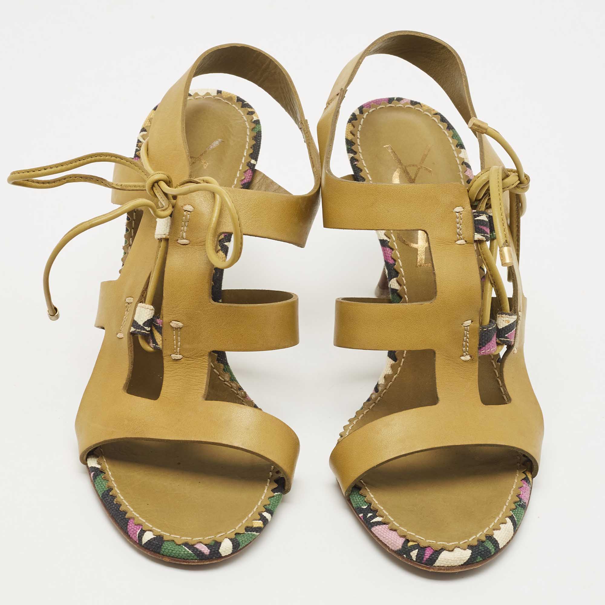 Saint Laurent Green Leather Strappy Sandals Size 35.5