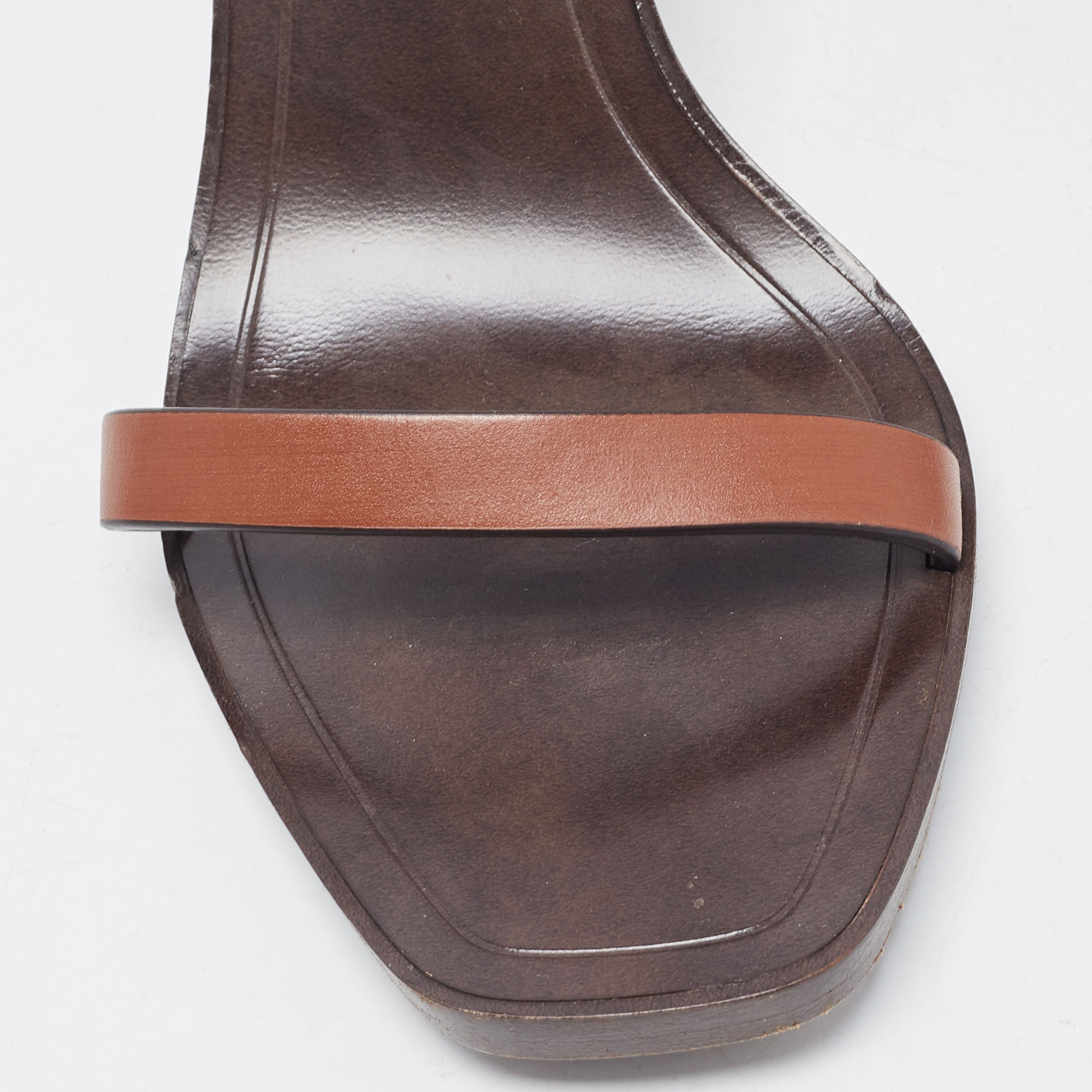 Saint Laurent Brown Leather Ankle Strap  Sandals Size 38.5