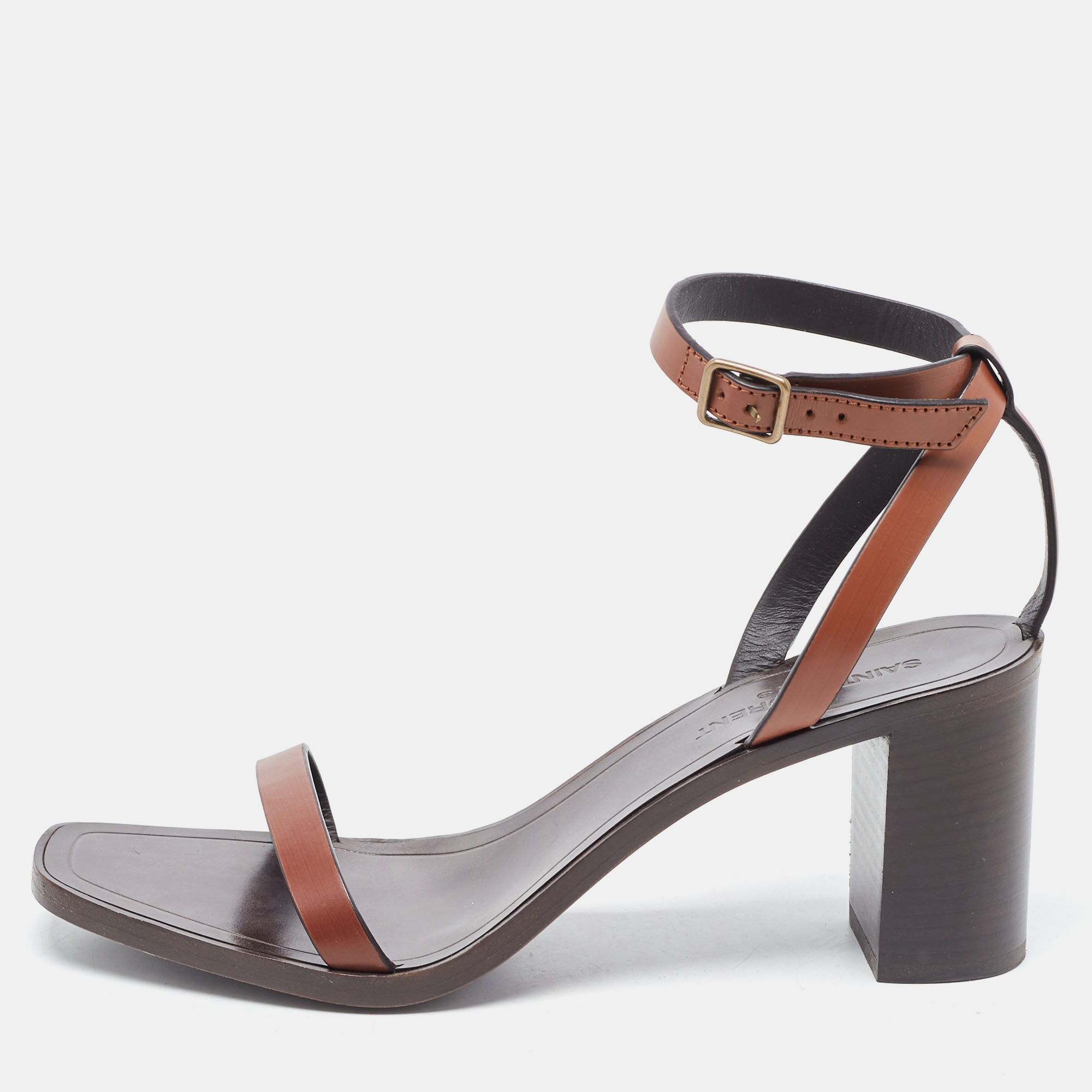Saint Laurent Brown Leather Ankle Strap  Sandals Size 38.5