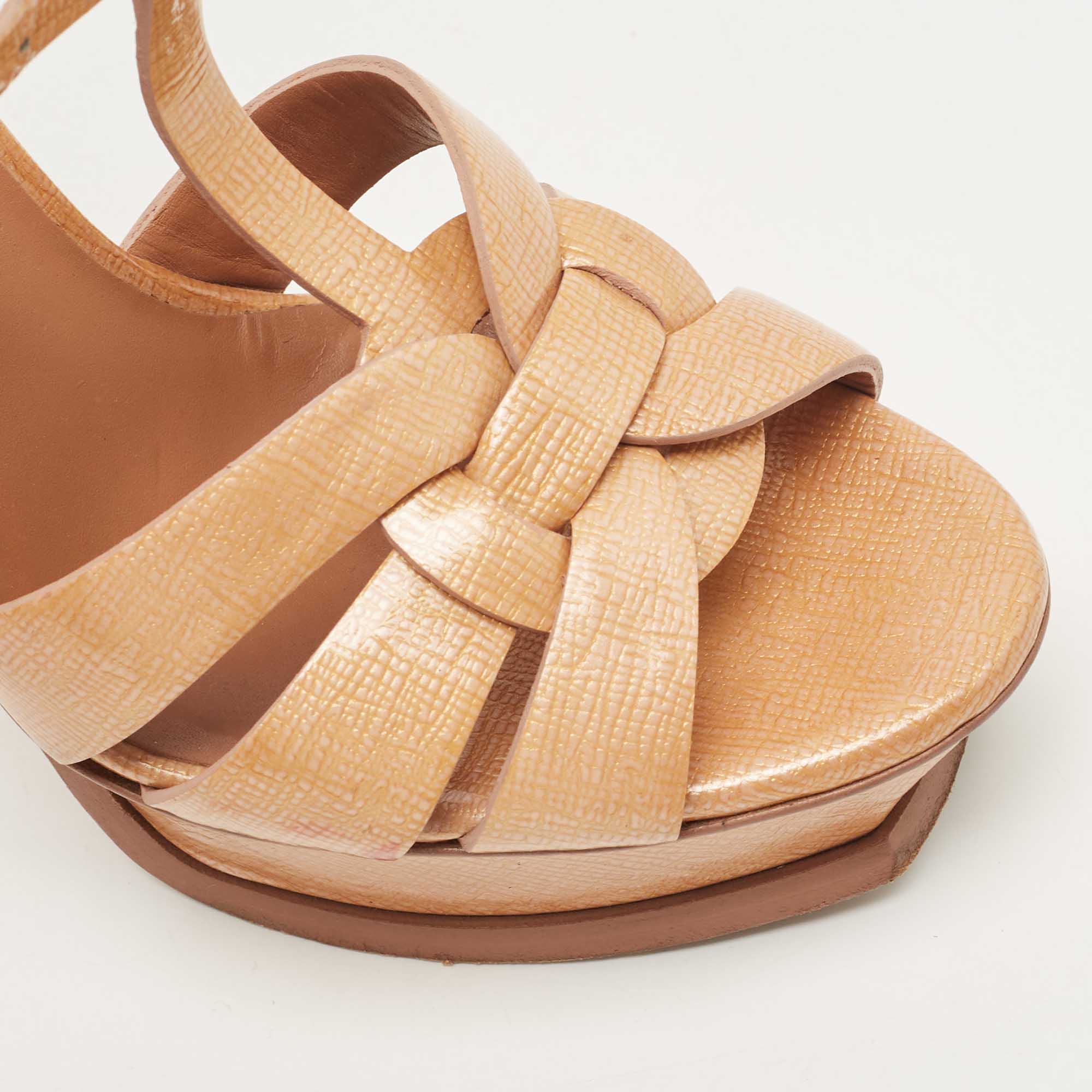 Saint Laurent Brown  Patent Tribute Ankle  Strap Sandals Size 38.5