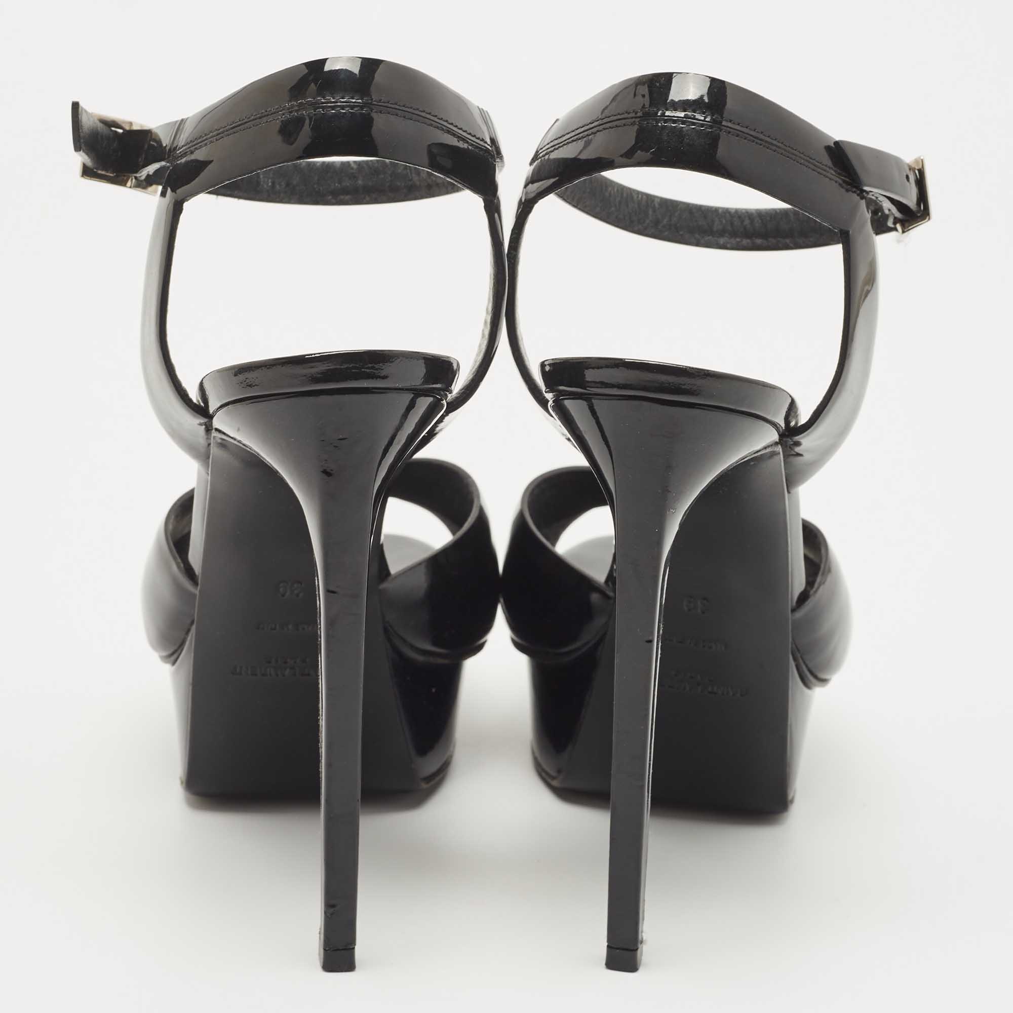 Saint Laurent Black Patent Leather Ankle Strap Sandals Size 39