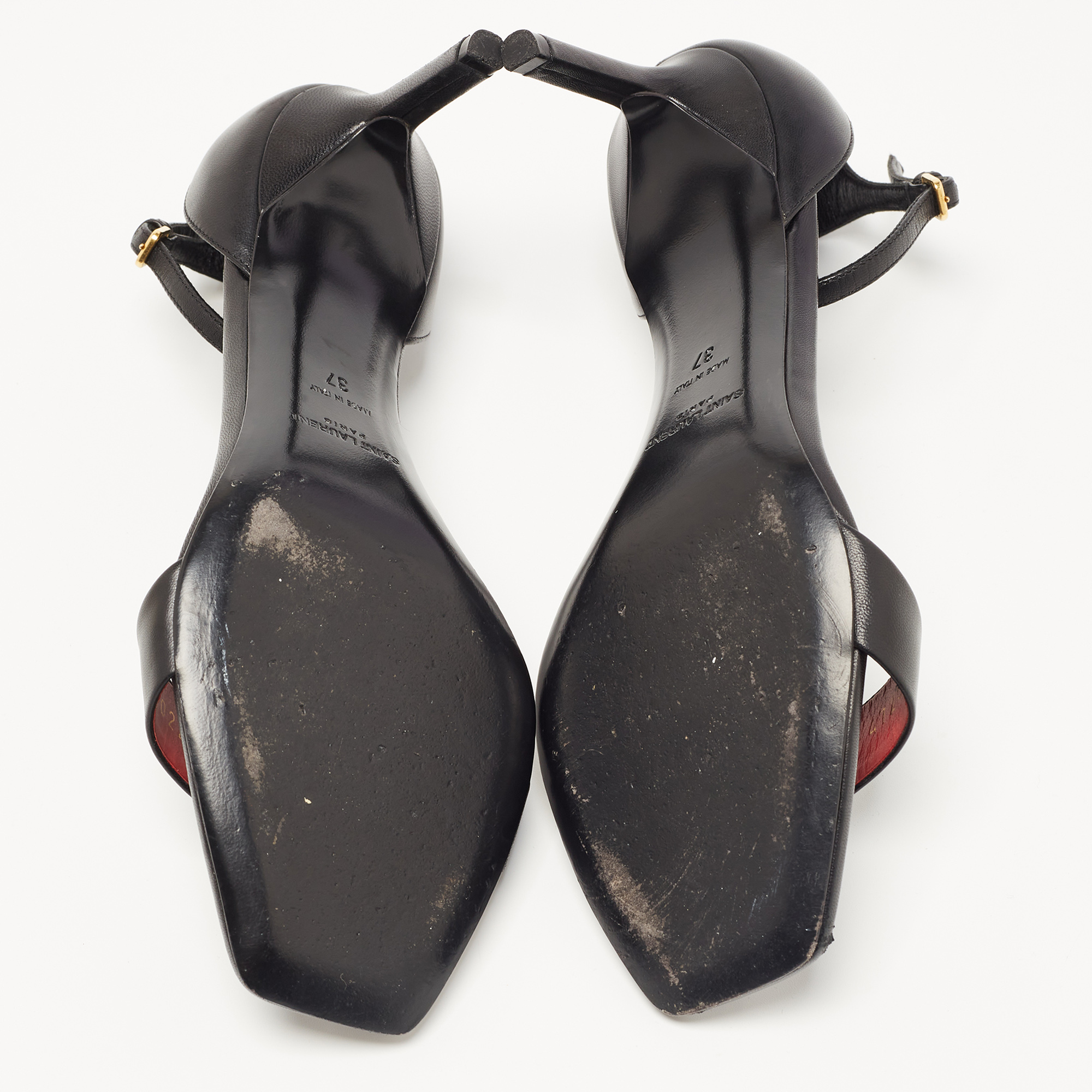Saint Laurent Black Leather Jane Ankle Strap Sandals Size 37