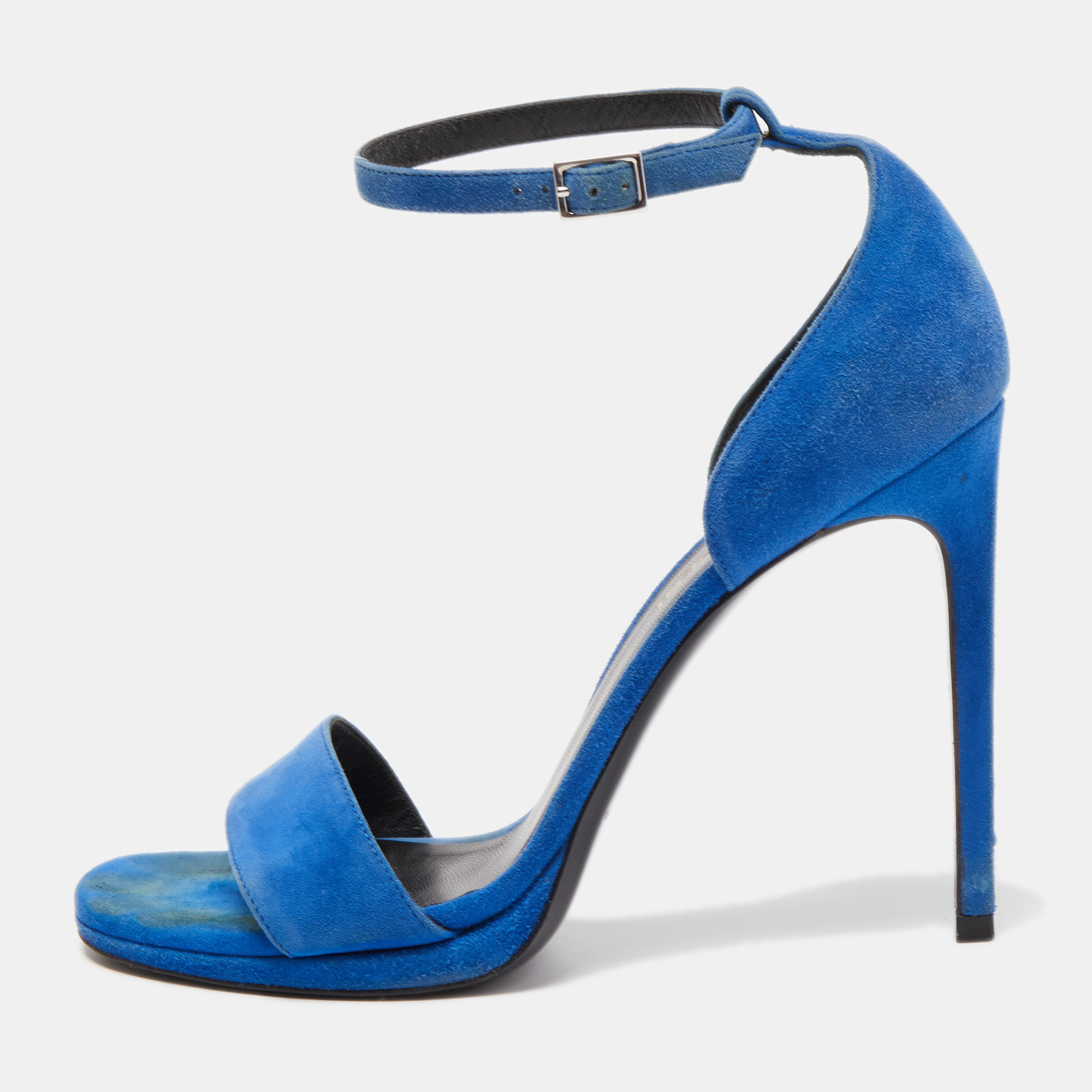 Saint laurent paris saint laurent blue suede jane sandals size 38.5