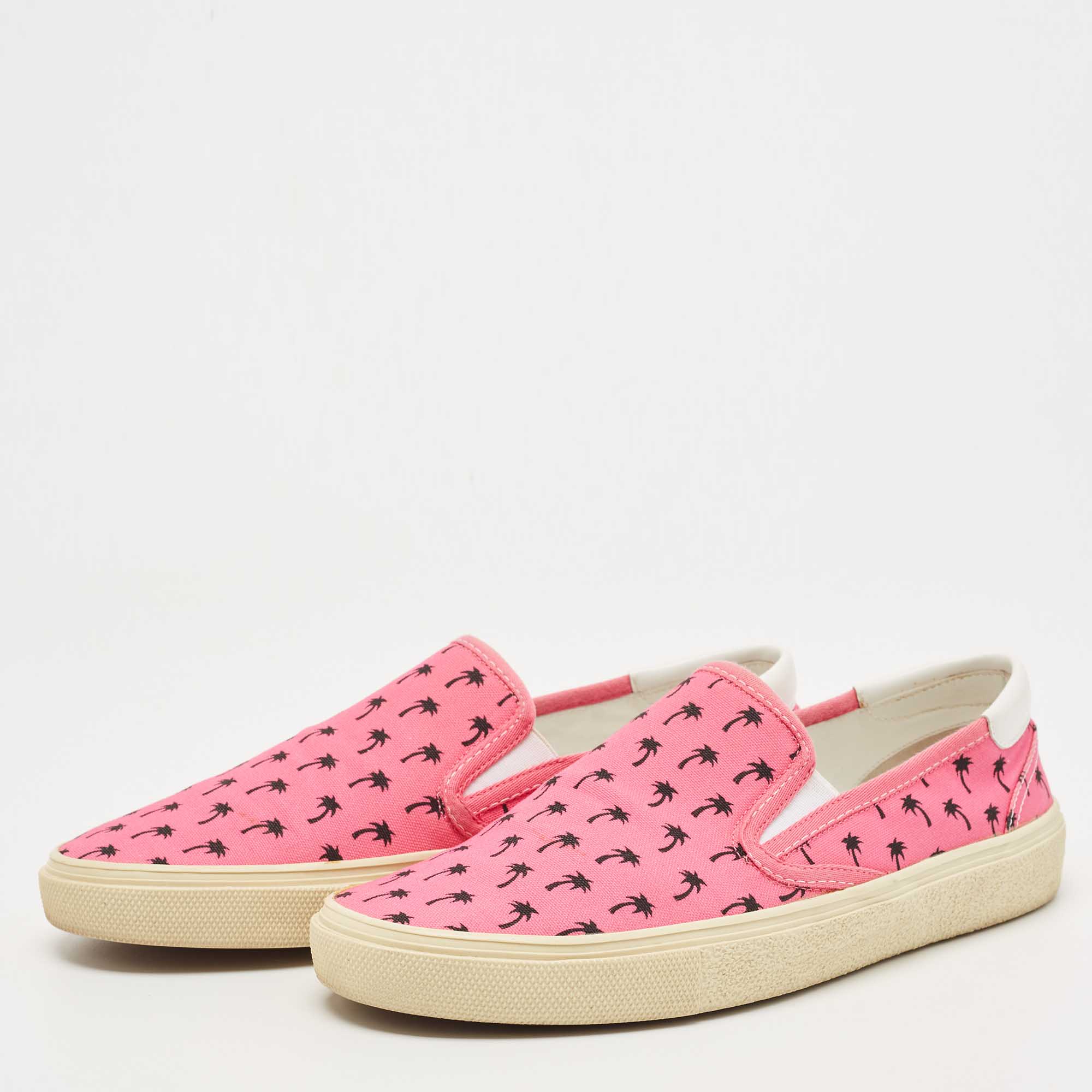 Saint Laurent Pink Canvas Slip On Sneakers Size 41