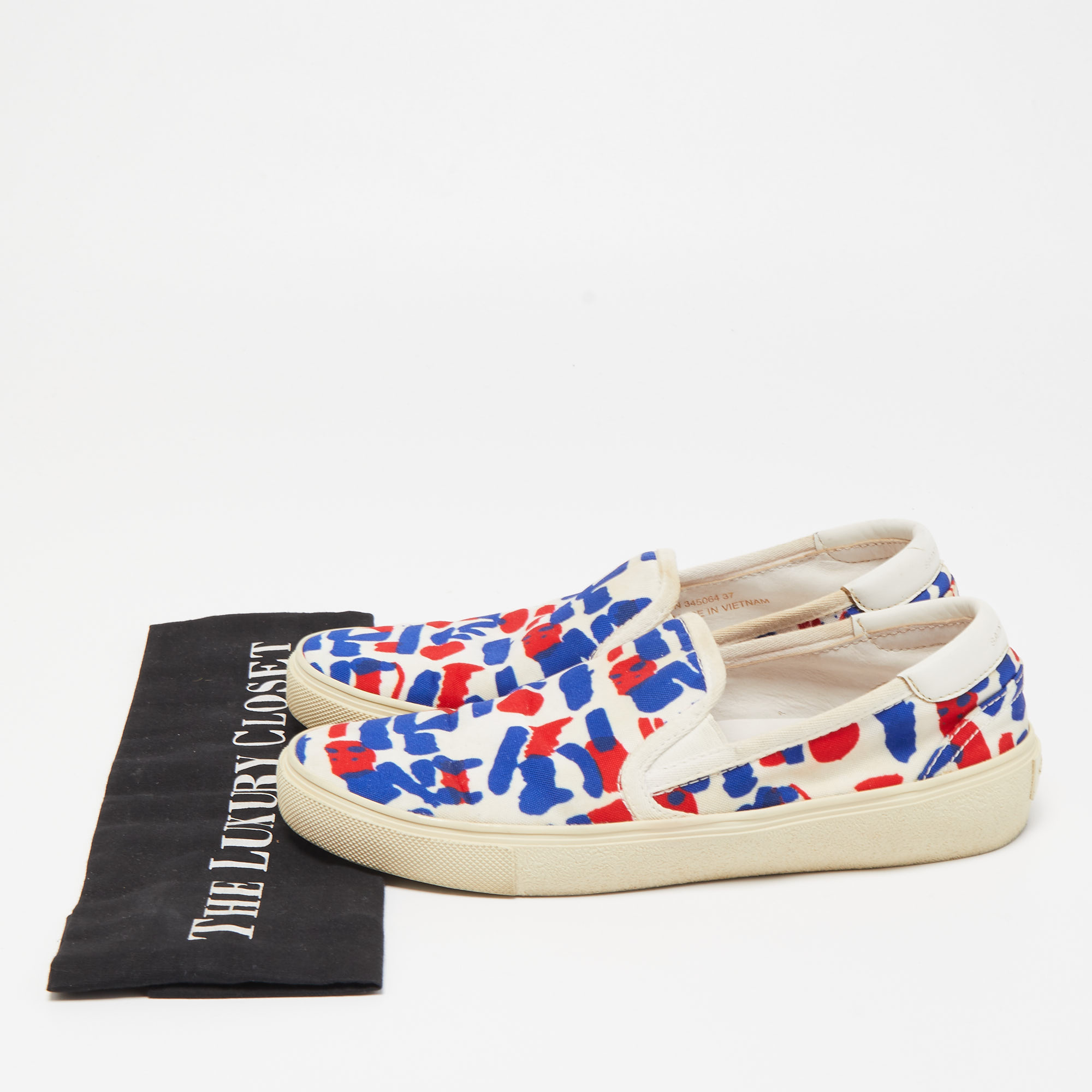 Saint Laurent Tricolor Printed Canvas Slip On Sneakers Size 37