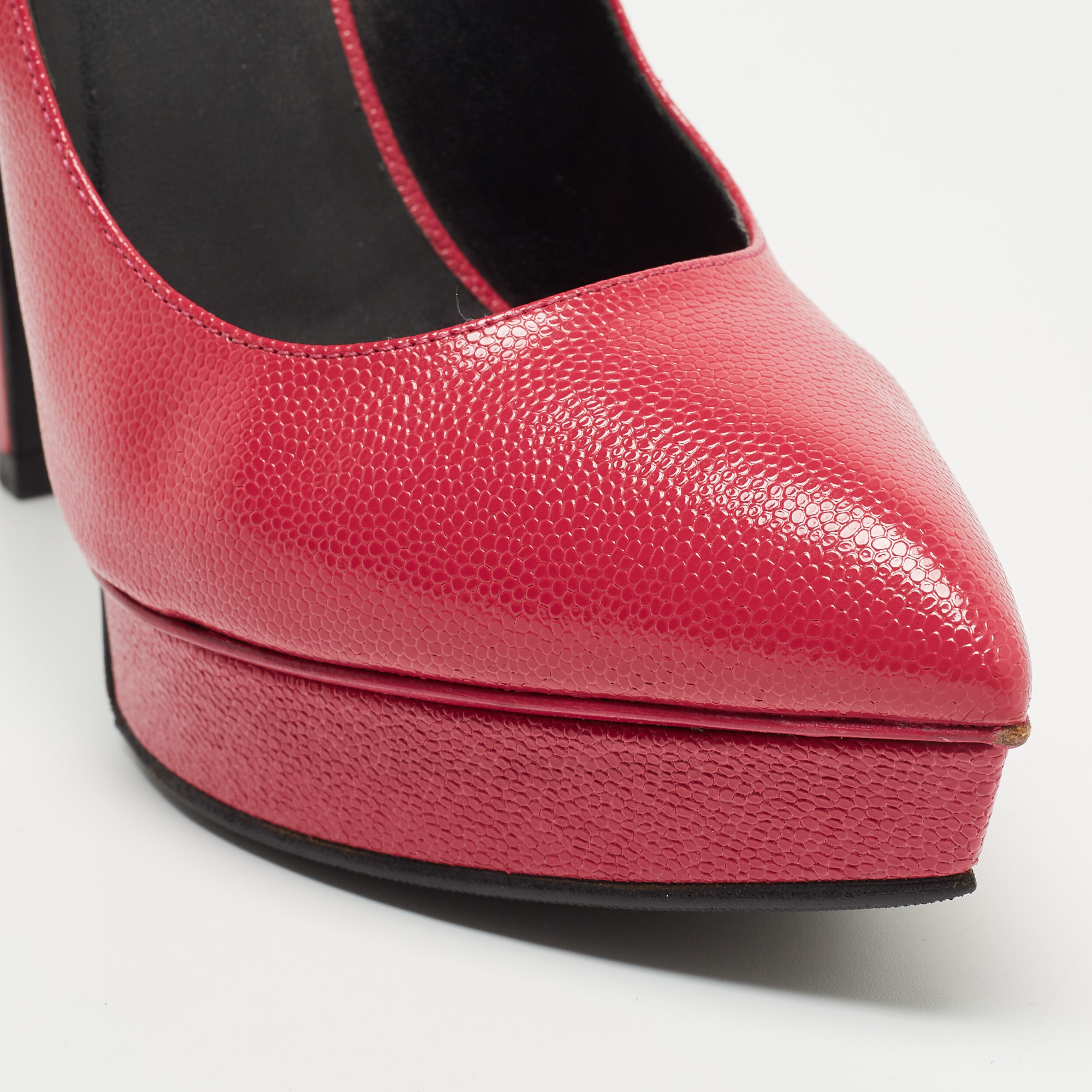 Saint Laurent Pink Textured Leather Janis Platform Pointed Toe Pumps Size 36