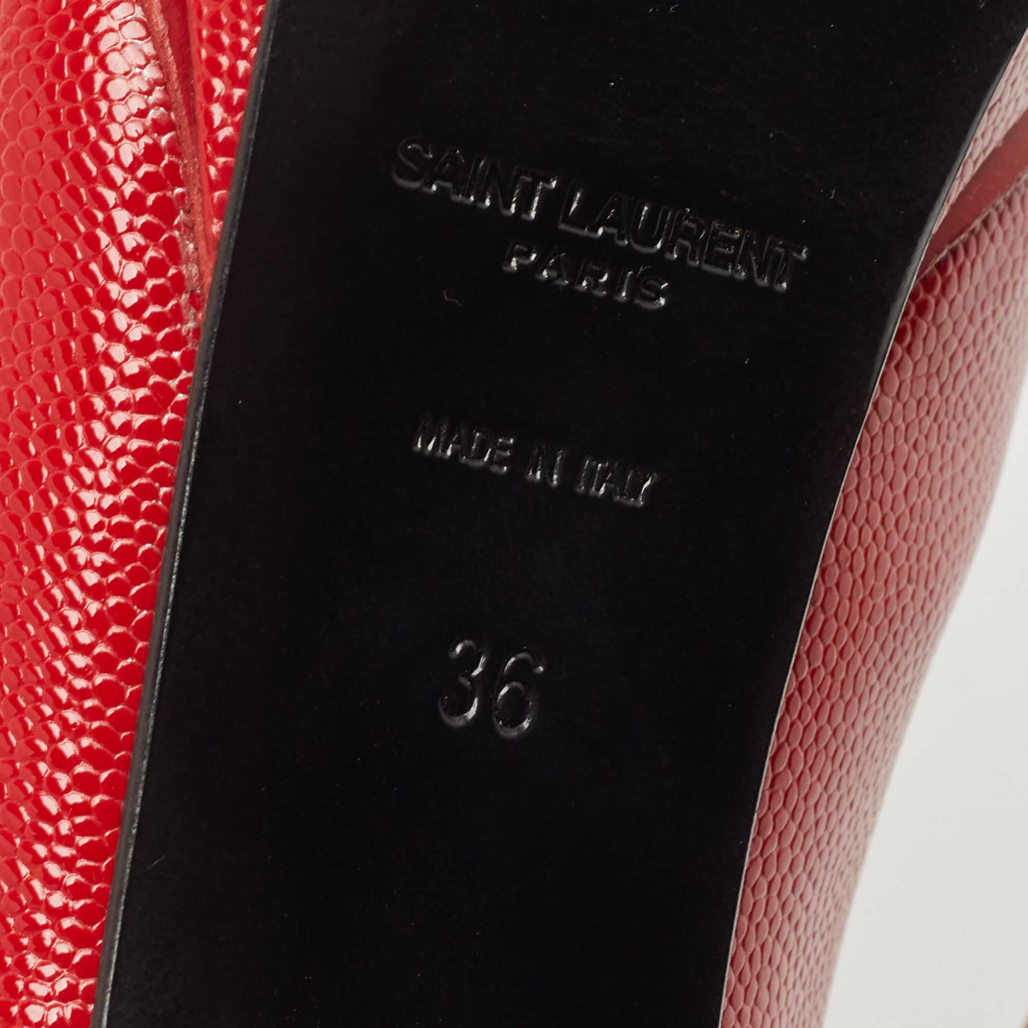 Saint Laurent Paris Red Textured Leather Janis Platform Pointed Toe Pumps Size 36