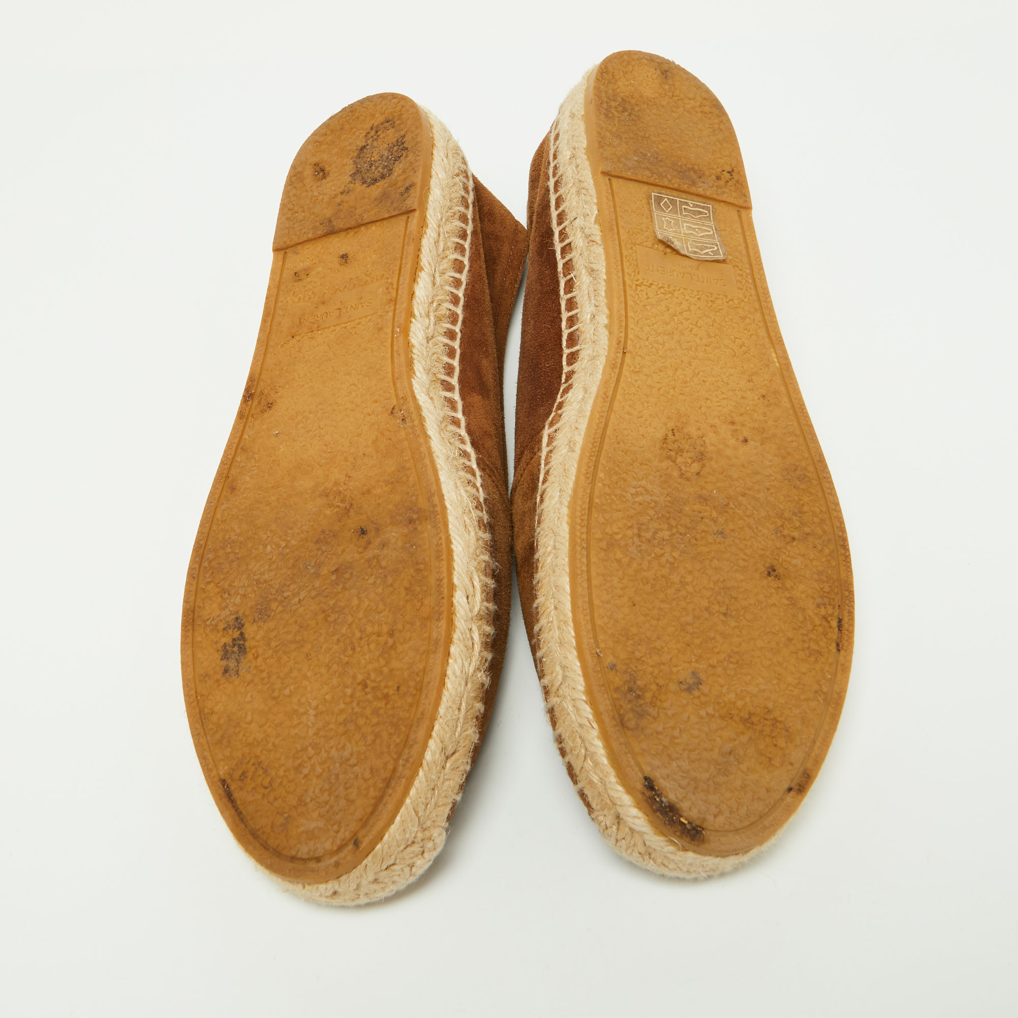 Saint Laurent Brown Suede Cassandra Espadrilles Slip On Loafers Size 37.5
