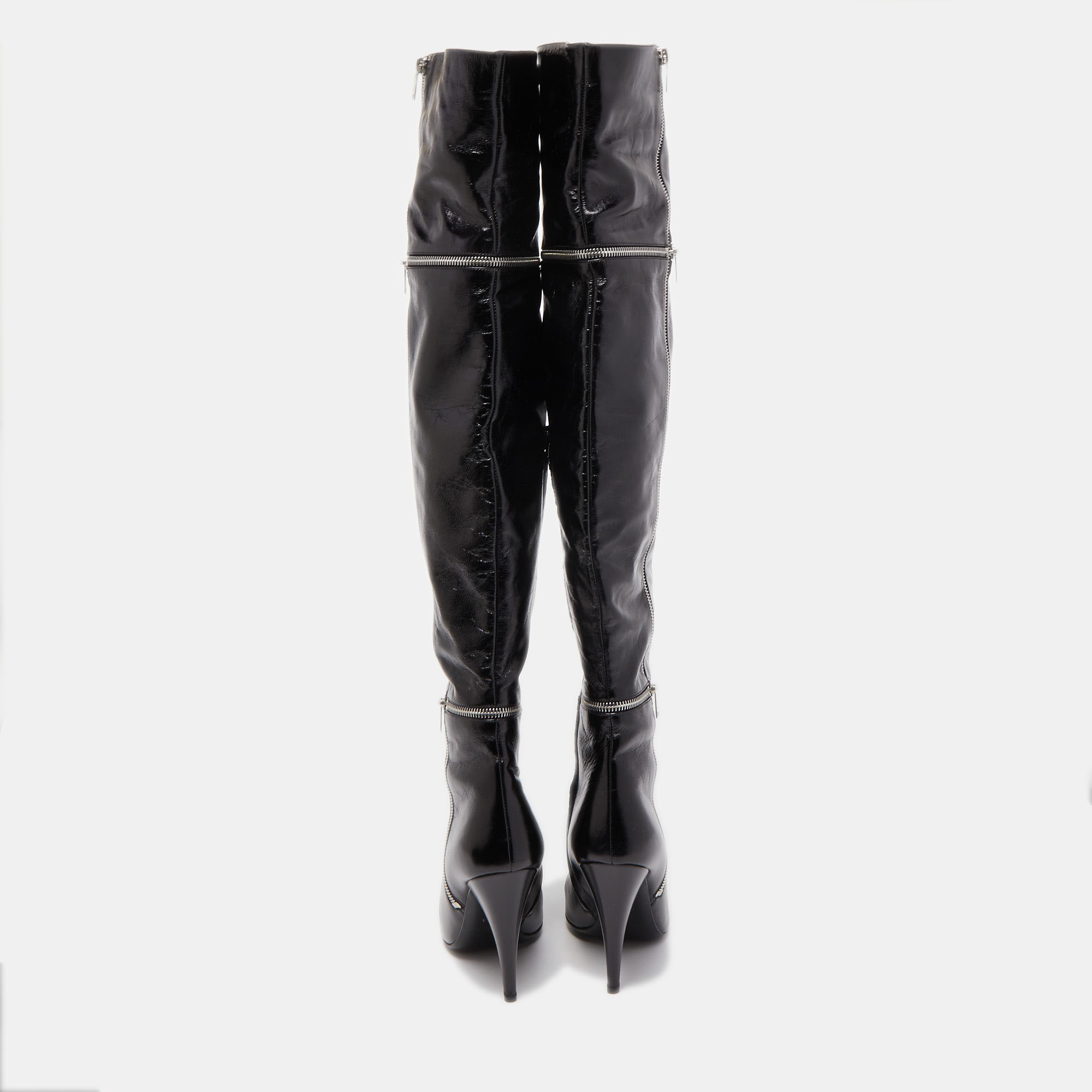 Saint Laurent Black Leather Knee Length Boots Size 39