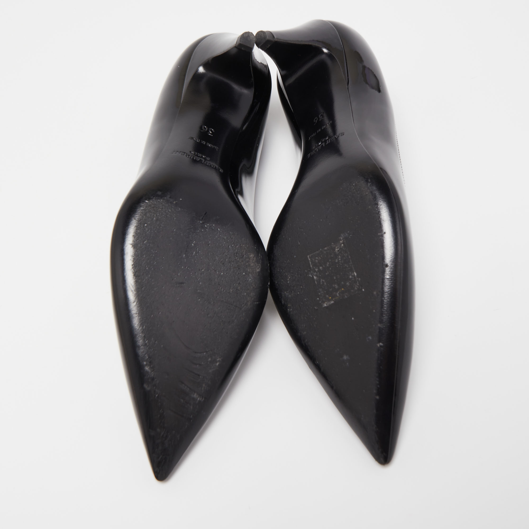 Saint Laurent Black Patent Leather Charlotte Pointed Pumps Size 36