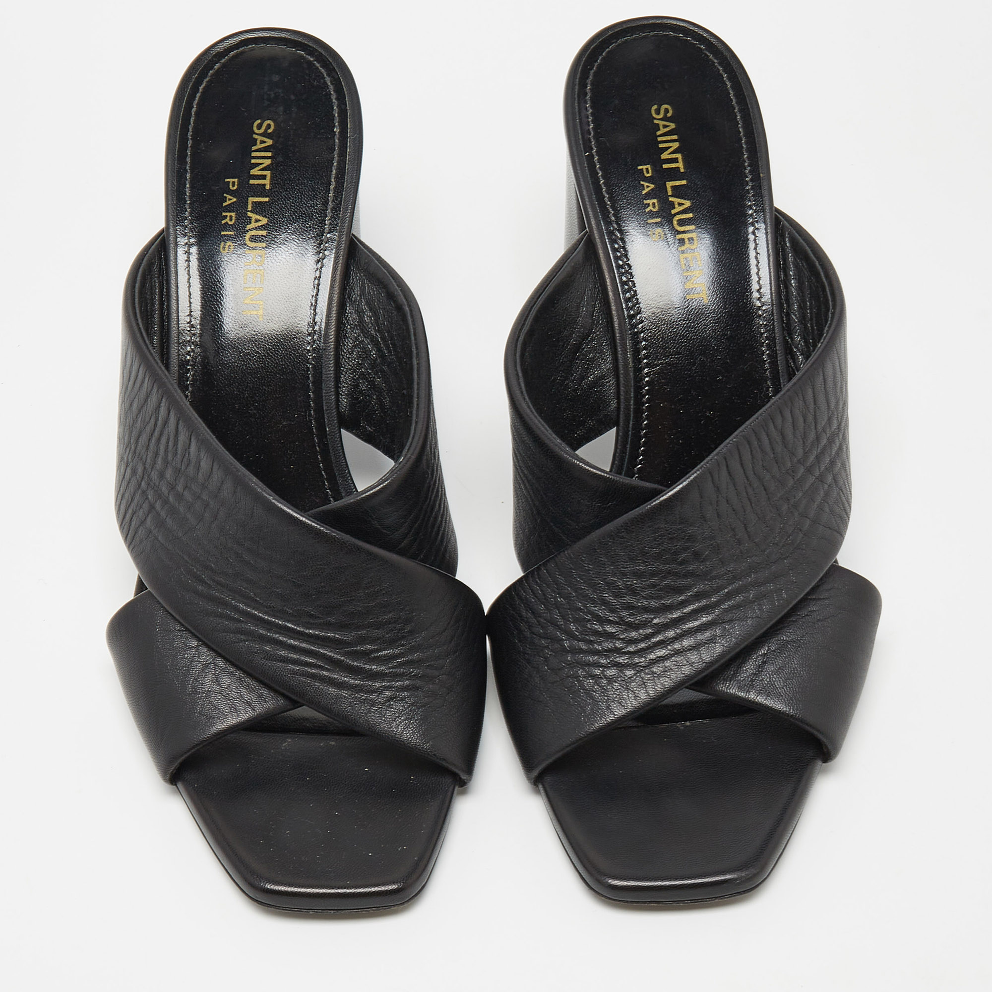 Saint Laurent Black Leather Loulou Slide Sandals Size 37