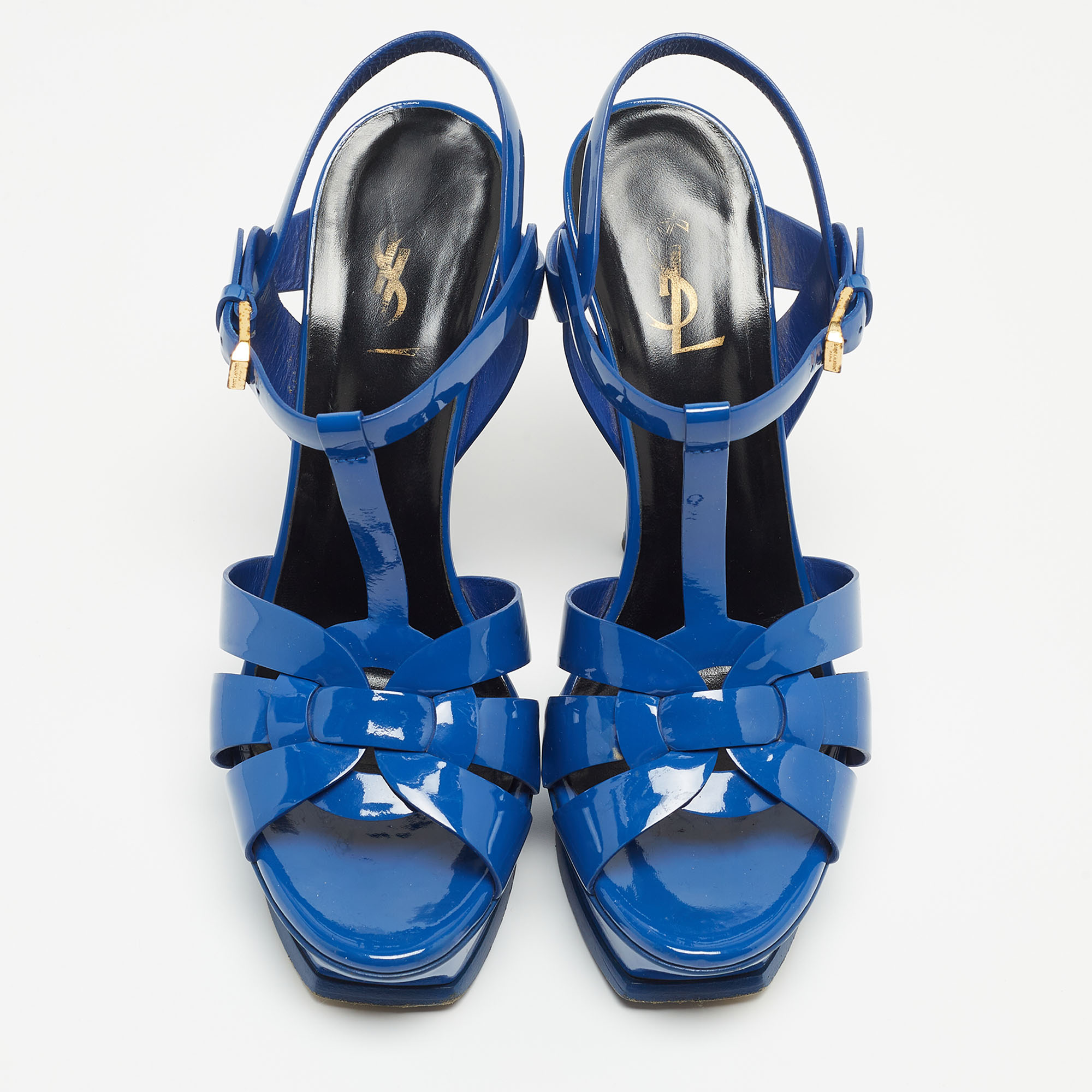 Saint Laurent Blue  Patent Tribute Ankle Strap Sandals Size 39