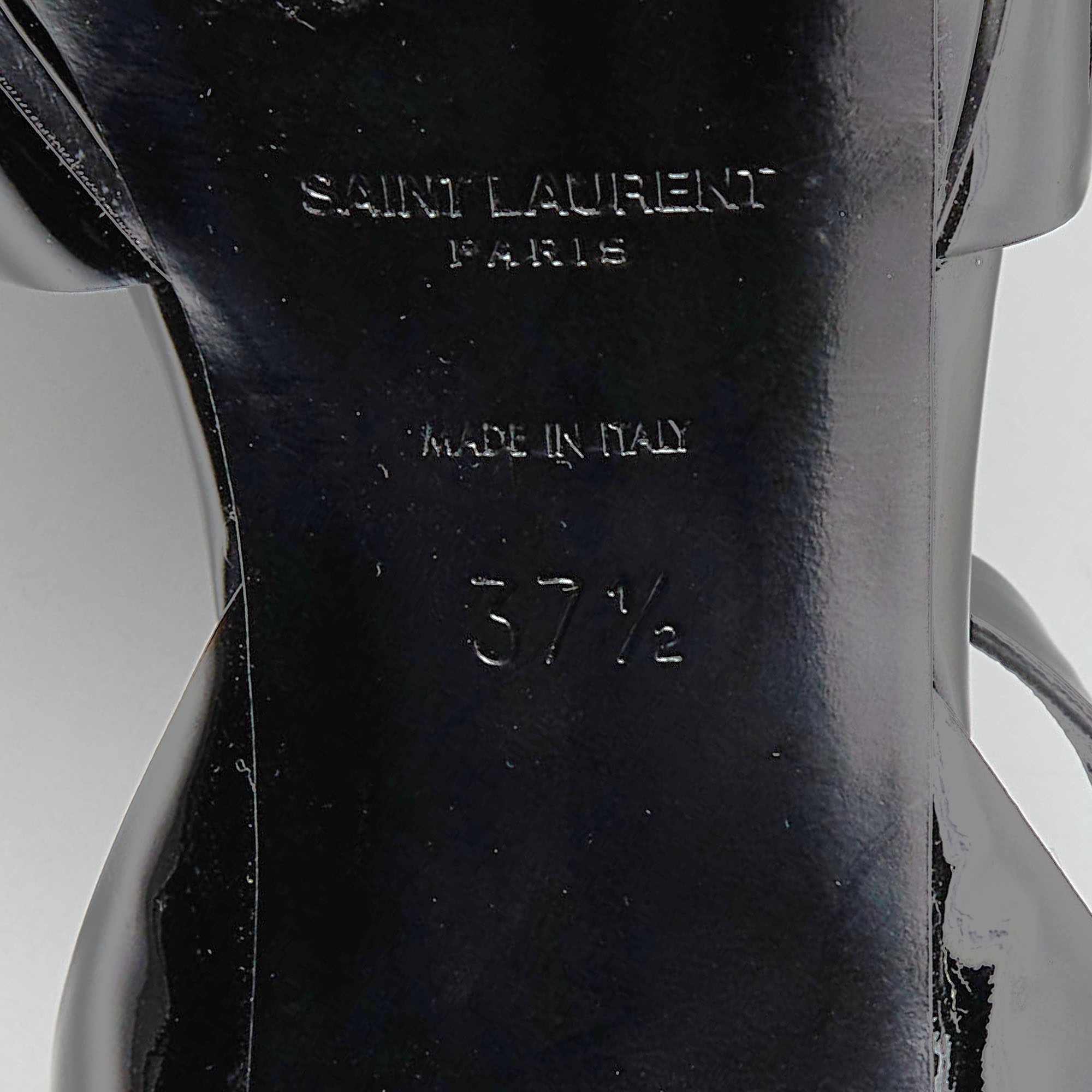 Saint Laurent Black Patent Leather Tribute Ankle Strap Sandals Size 37.5