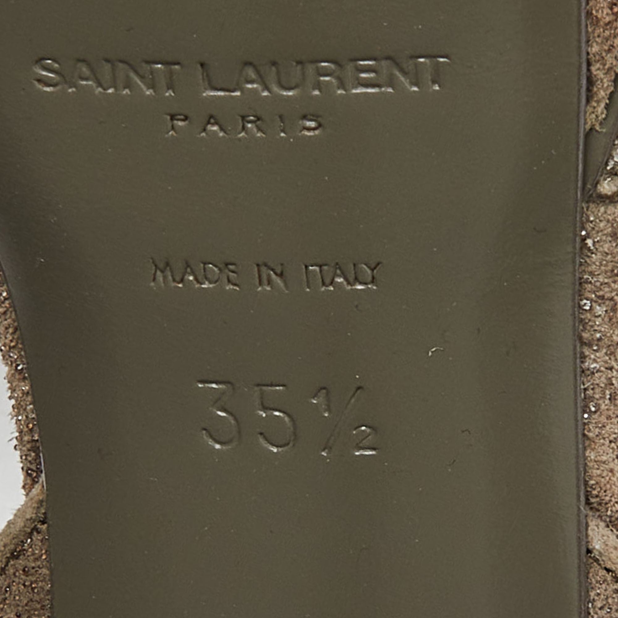Saint Laurent Grey Textured Suede Tribute Ankle Strap Sandals Size 35.5