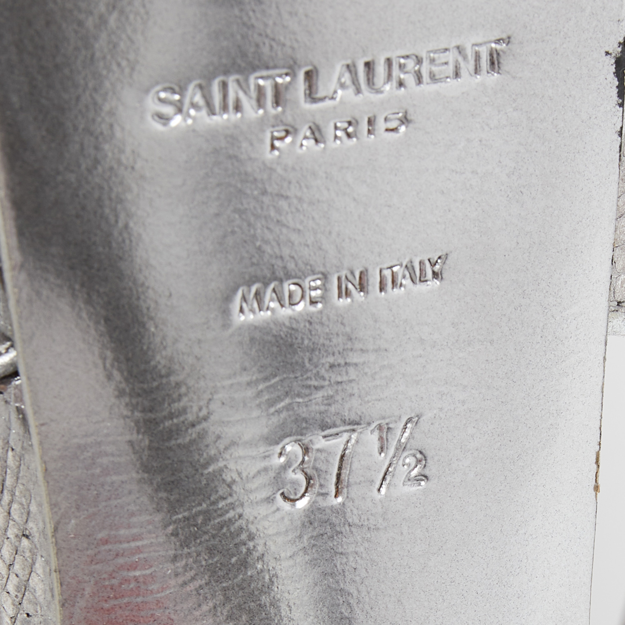 Saint Laurent Silver Textured Leather Tribute Sandals Size 37.5