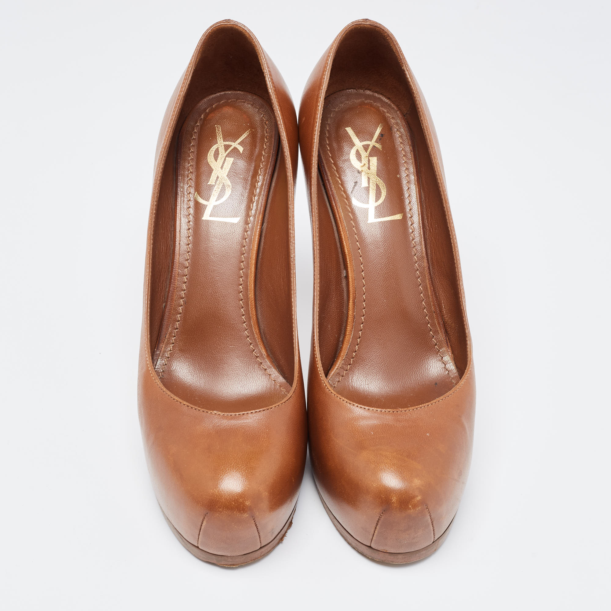 Saint Laurent Brown Leather Tribtoo Pumps Size 37