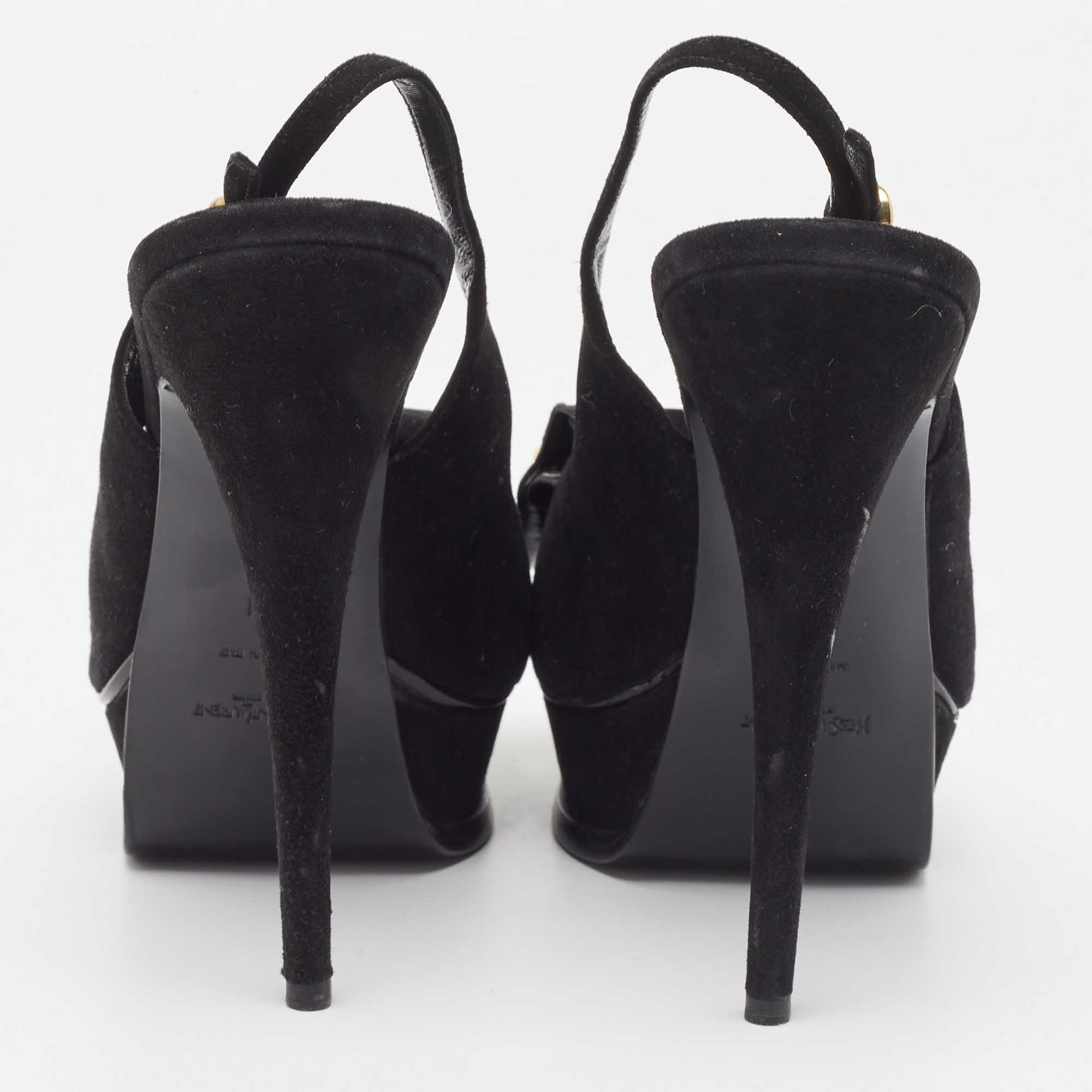 Saint Laurent Black Suede Fringe Chain Slingback Sandals Size 41