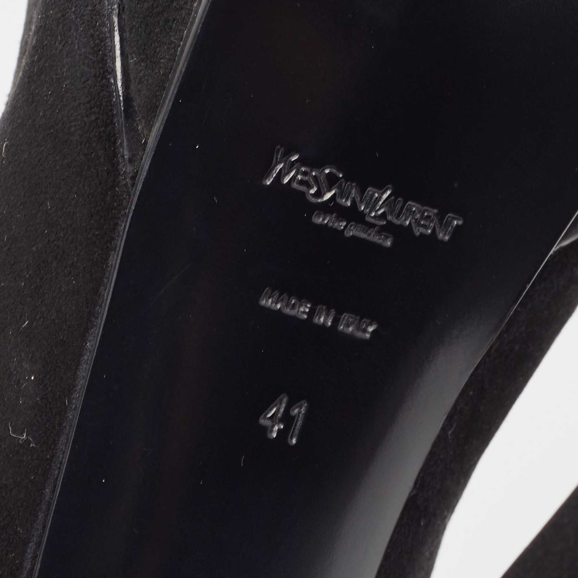 Saint Laurent Black Suede Fringe Chain Slingback Sandals Size 41