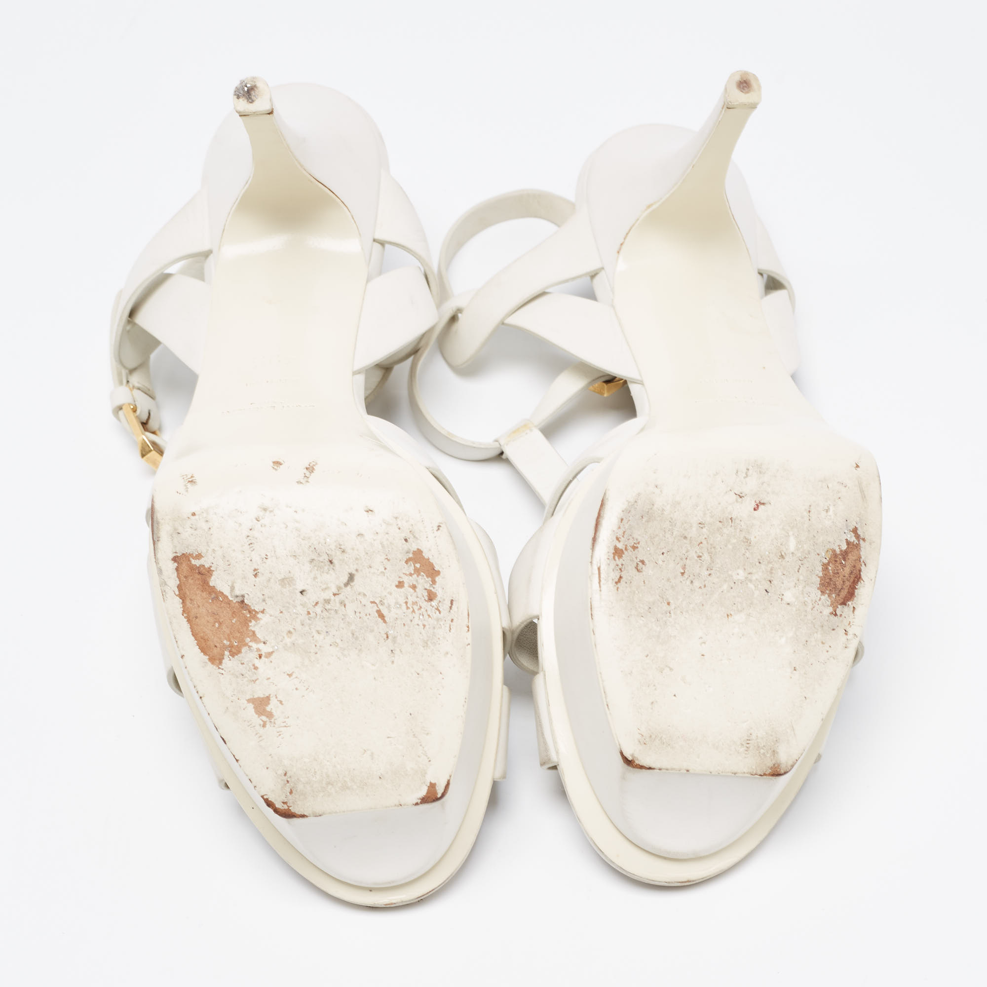 Saint Laurent White Leather Tribute Sandals Size 40.5