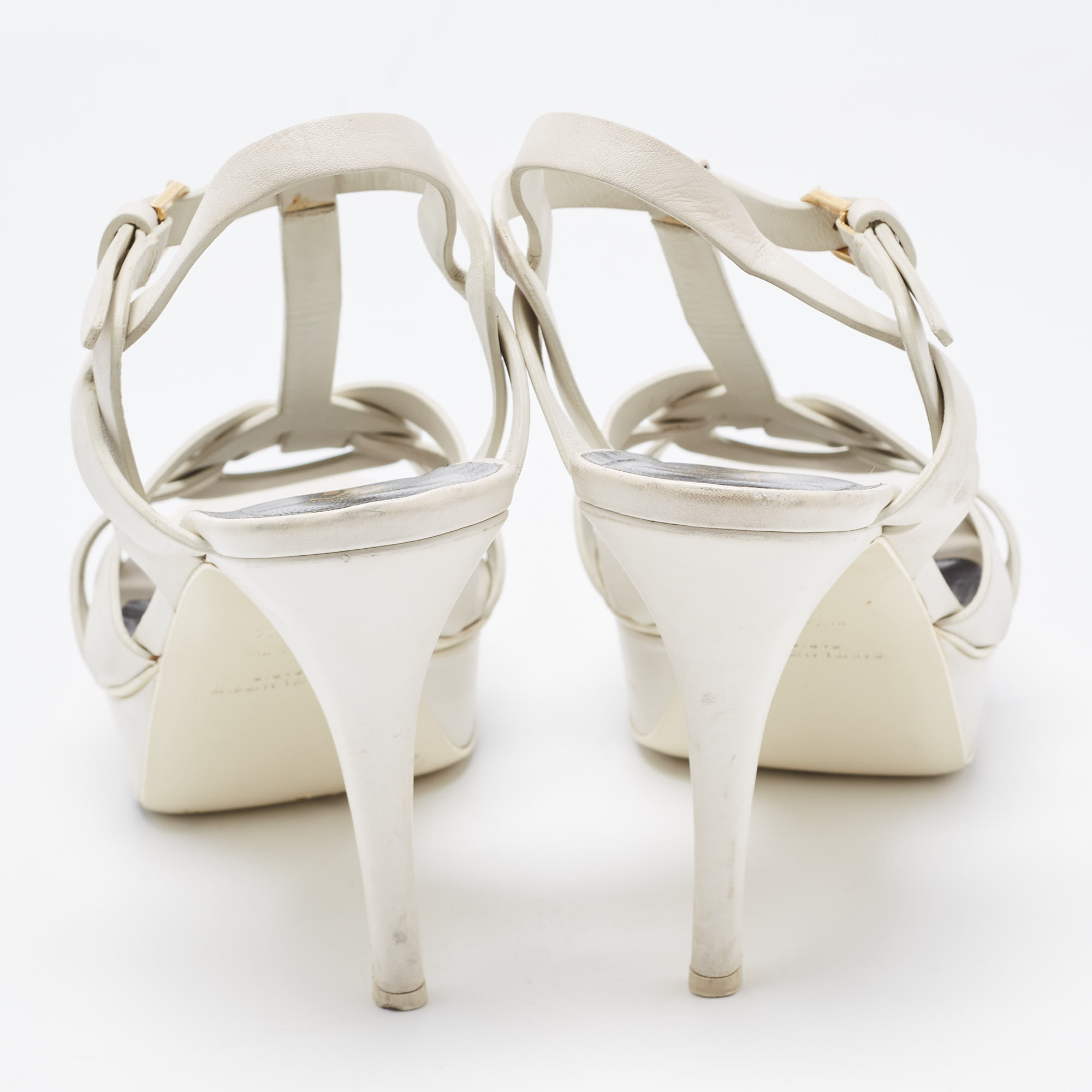 Saint Laurent White Leather Tribute Sandals Size 40.5