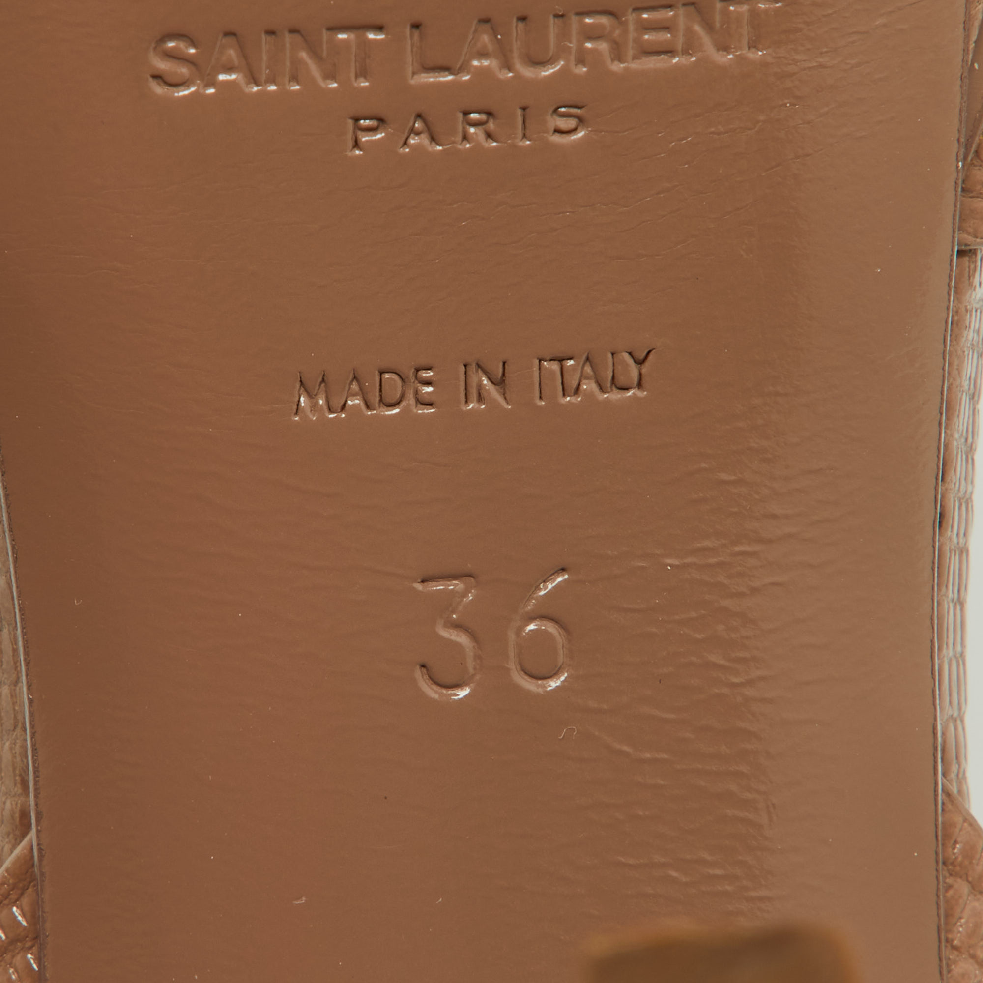 Saint Laurent Beige Lizard Embossed Leather Tribute Sandals Size 36