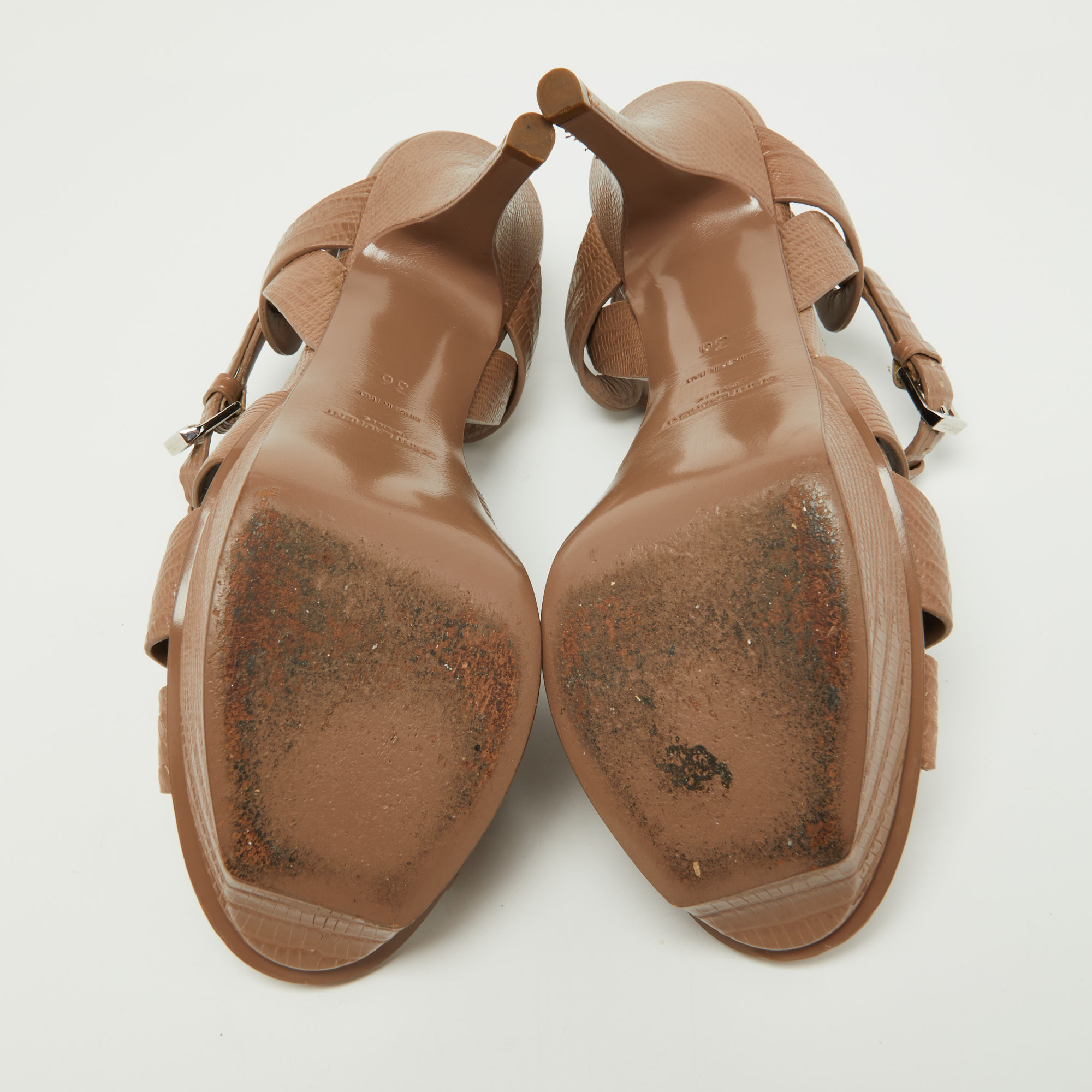 Saint Laurent Beige Lizard Embossed Leather Tribute Sandals Size 36
