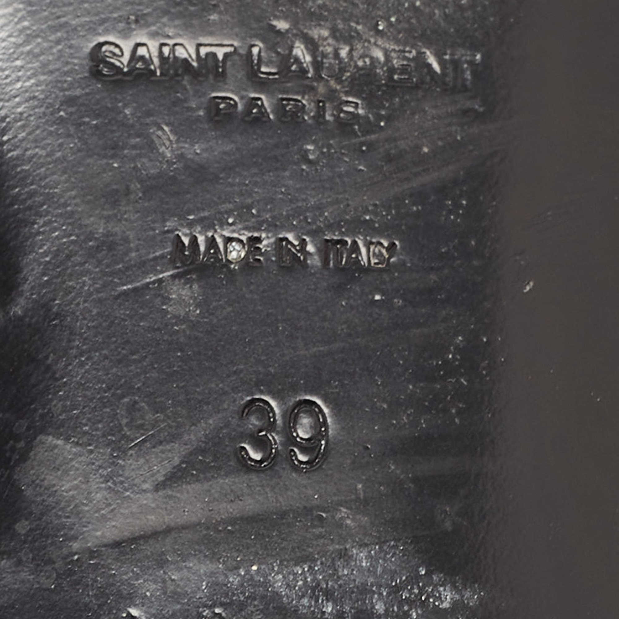 Saint Laurent Black Croc Embossed Leather Tribute Flat Slides Size 39