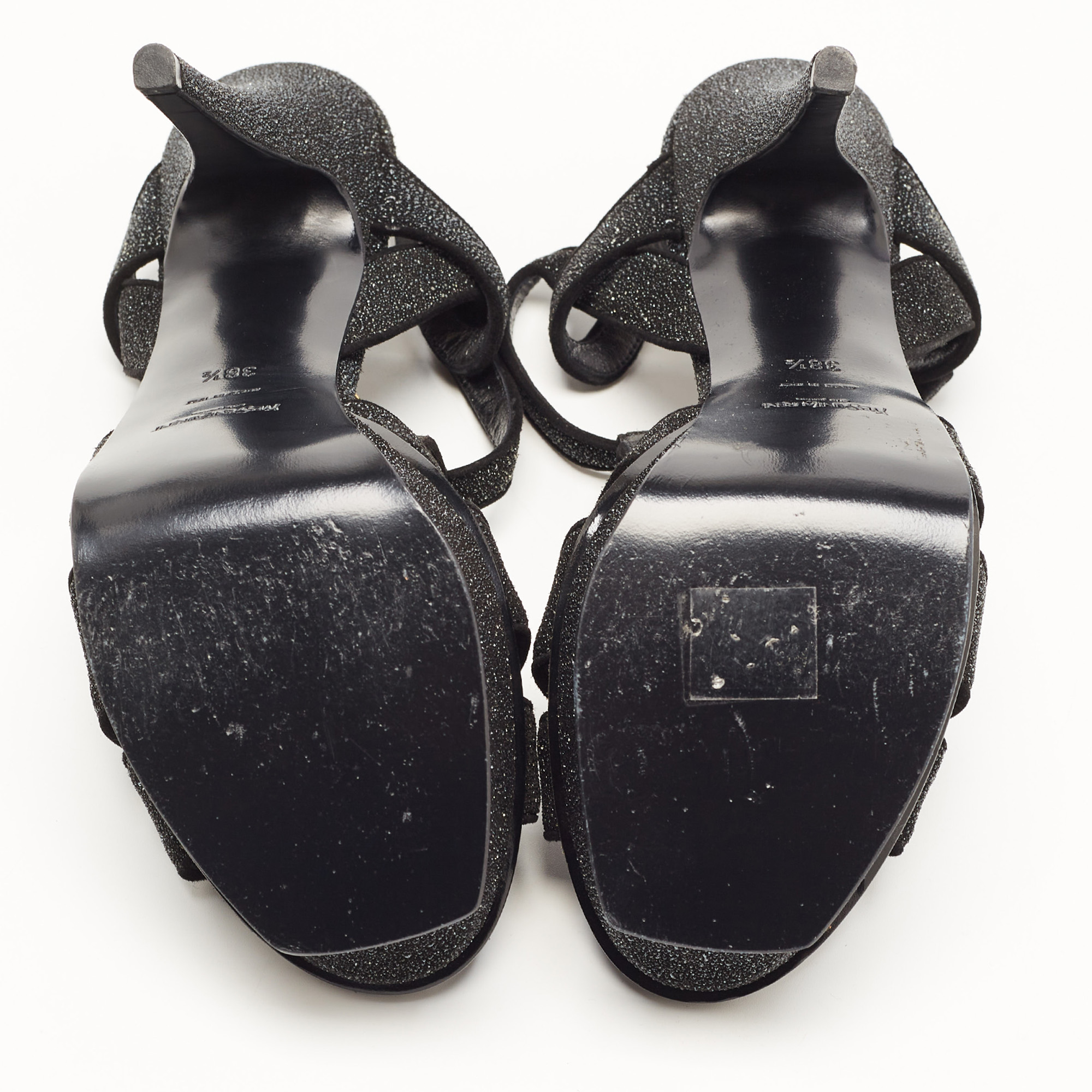Saint Laurent Black Textured Suede Tribute Sandals Size 38.5
