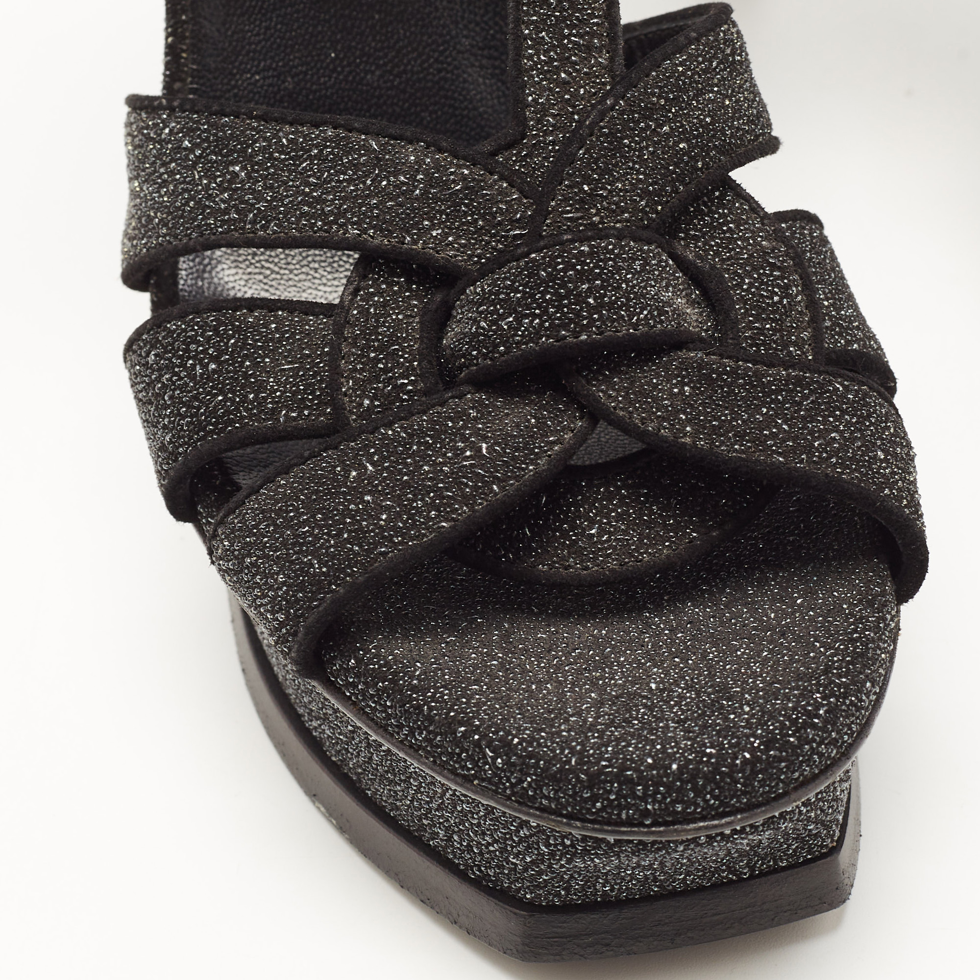 Saint Laurent Black Textured Suede Tribute Sandals Size 38.5