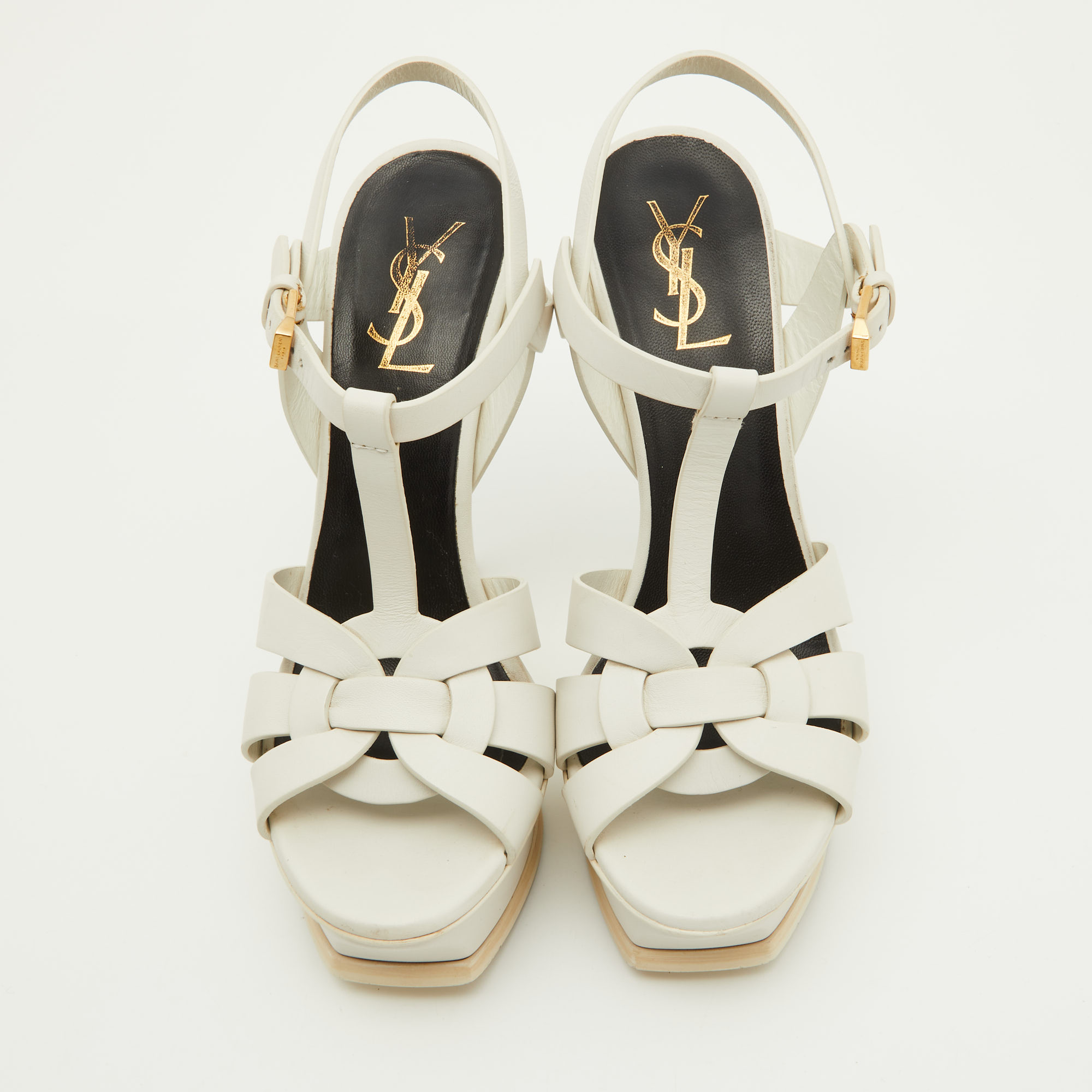 Saint Laurent Off White Leather Tribute Ankle Strap Sandals Size 38