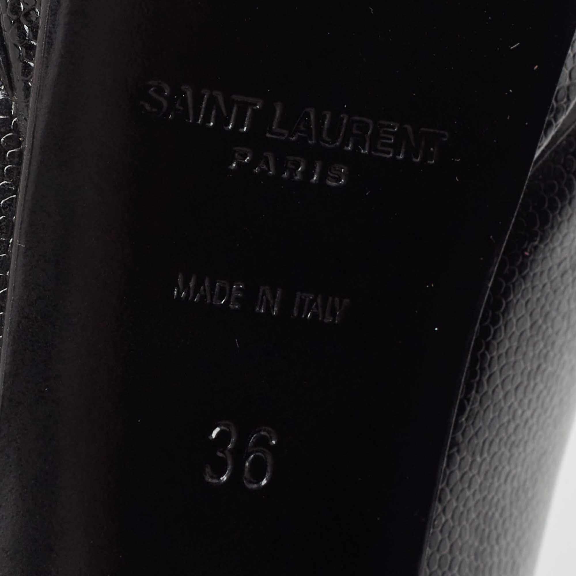 Saint Laurent Black Textured Leather Janis Platform Pumps Size 36